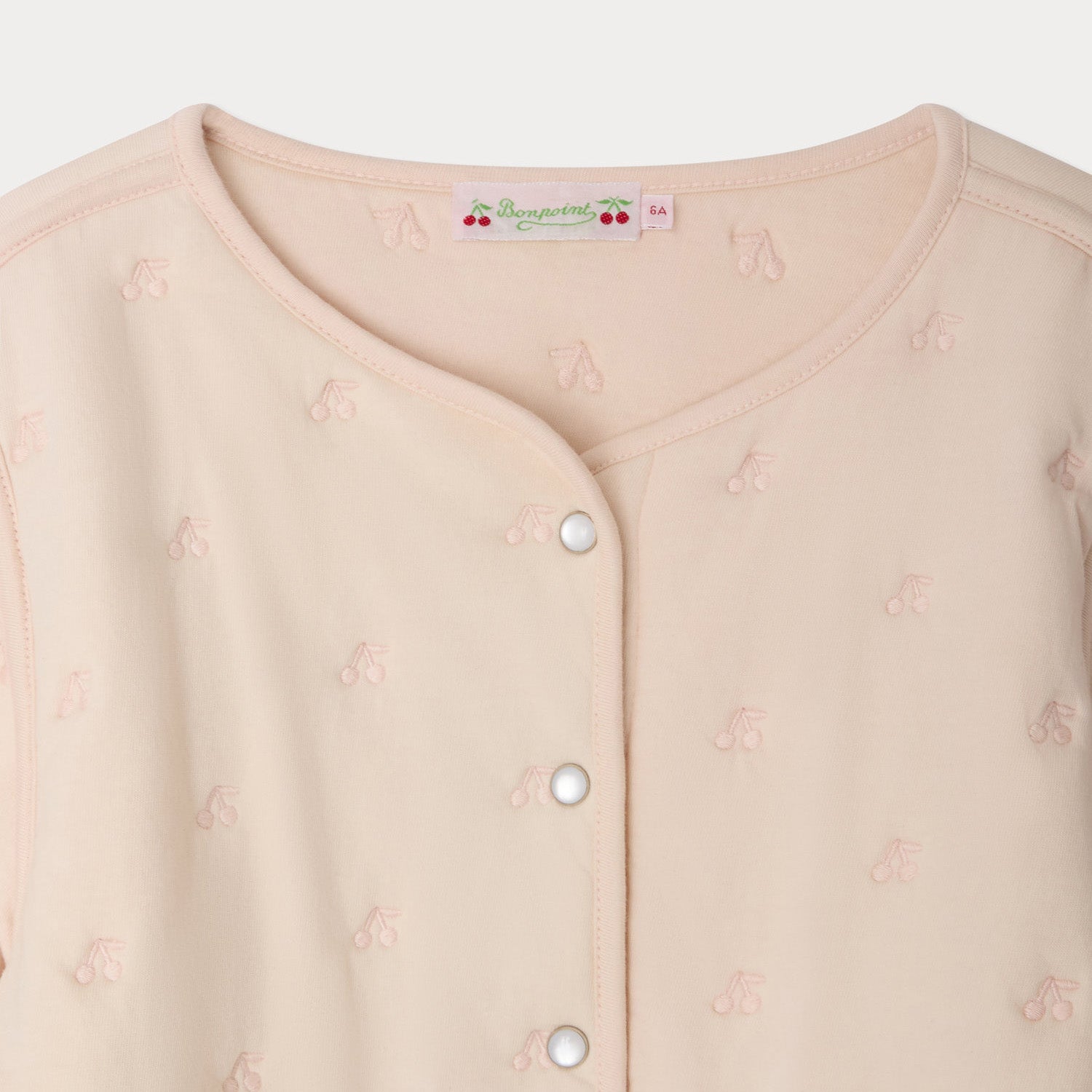 Girls Light Pink Cherry Embroidered Cotton Jacket