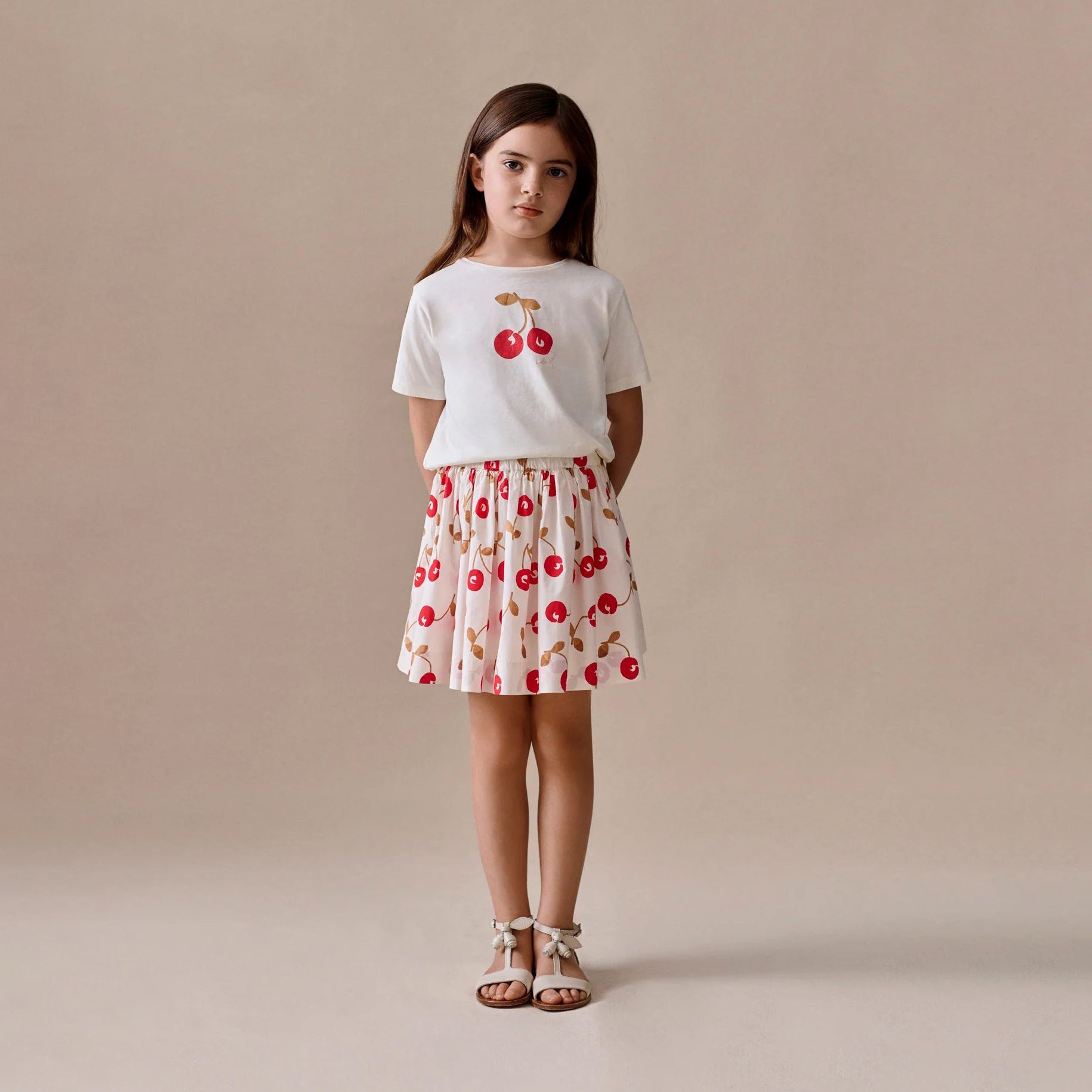 Girls Red Cherry Printed Cotton Skirt