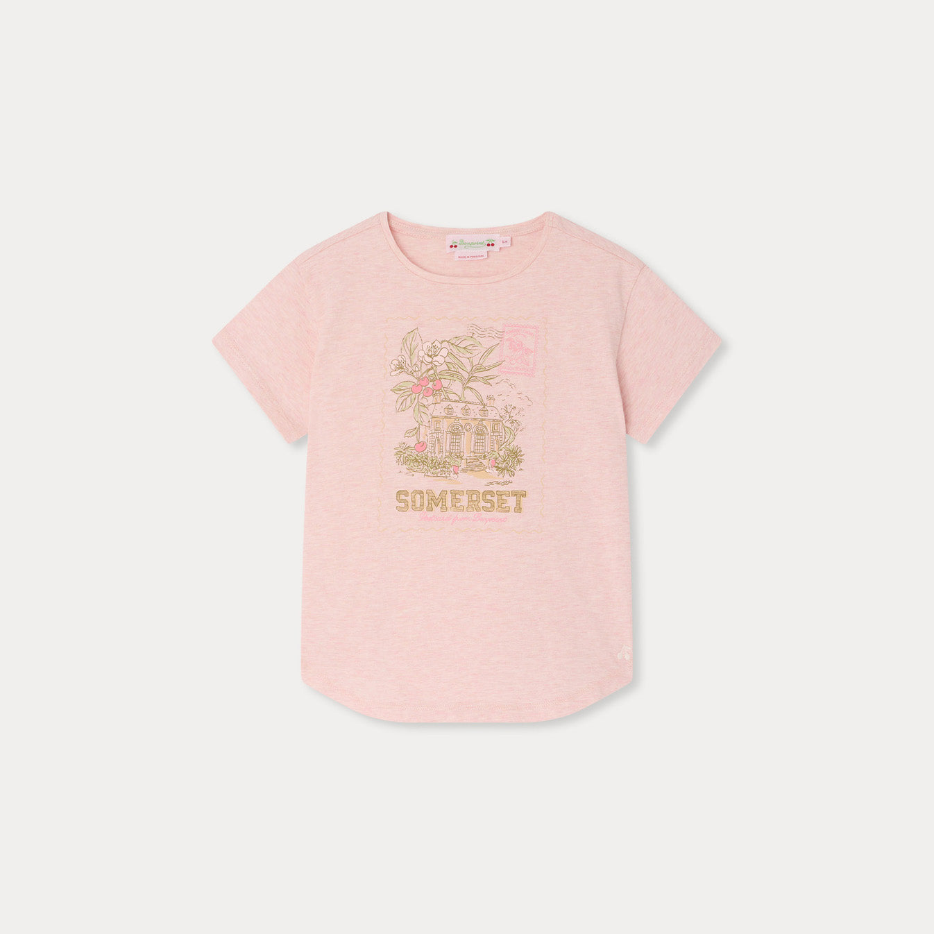 Girls Pink Printed Cotton T-Shirt