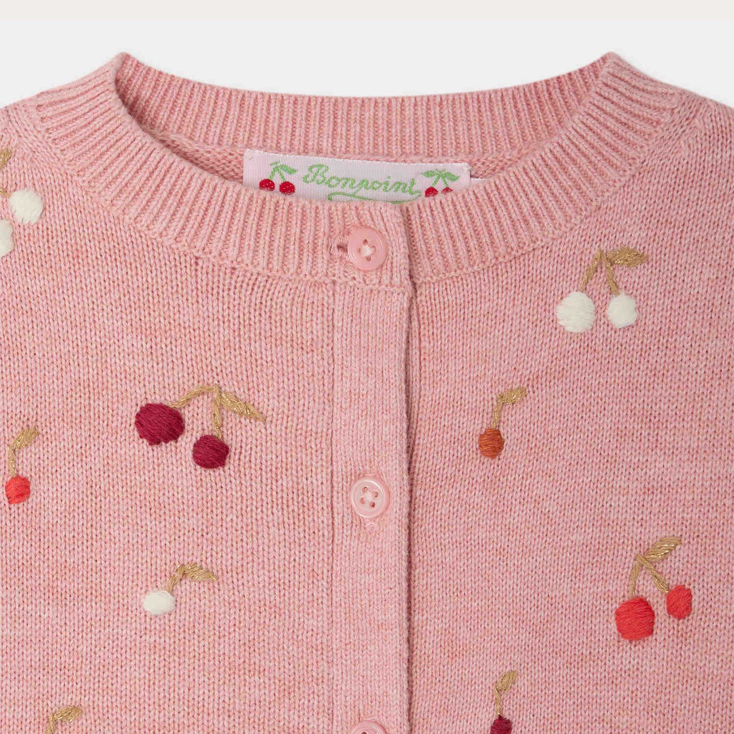 Baby Girls Light Pink Cherry Embroidered Cotton Cardigan