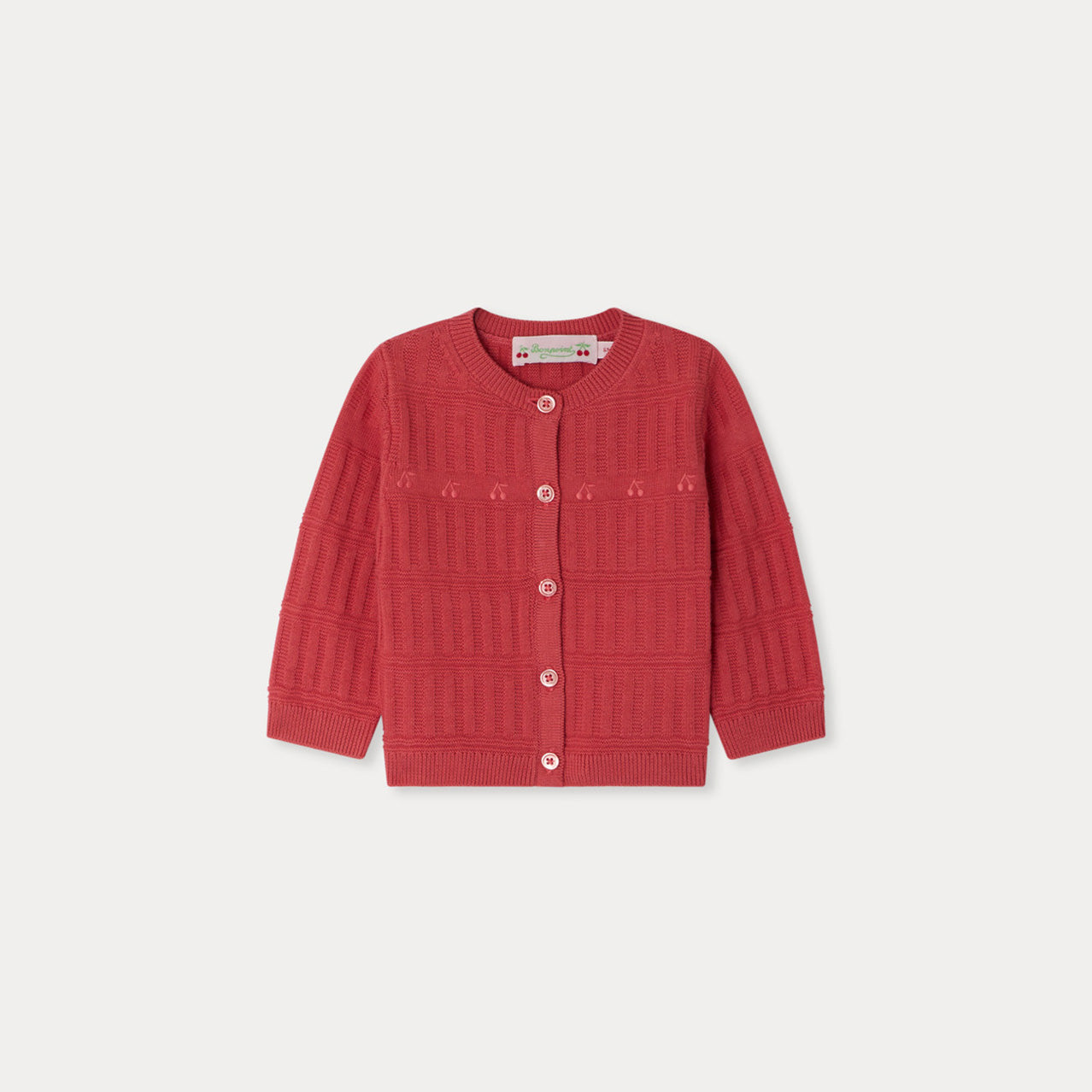 Baby Girls Red Cherry Embroidered Cotton Cardigan