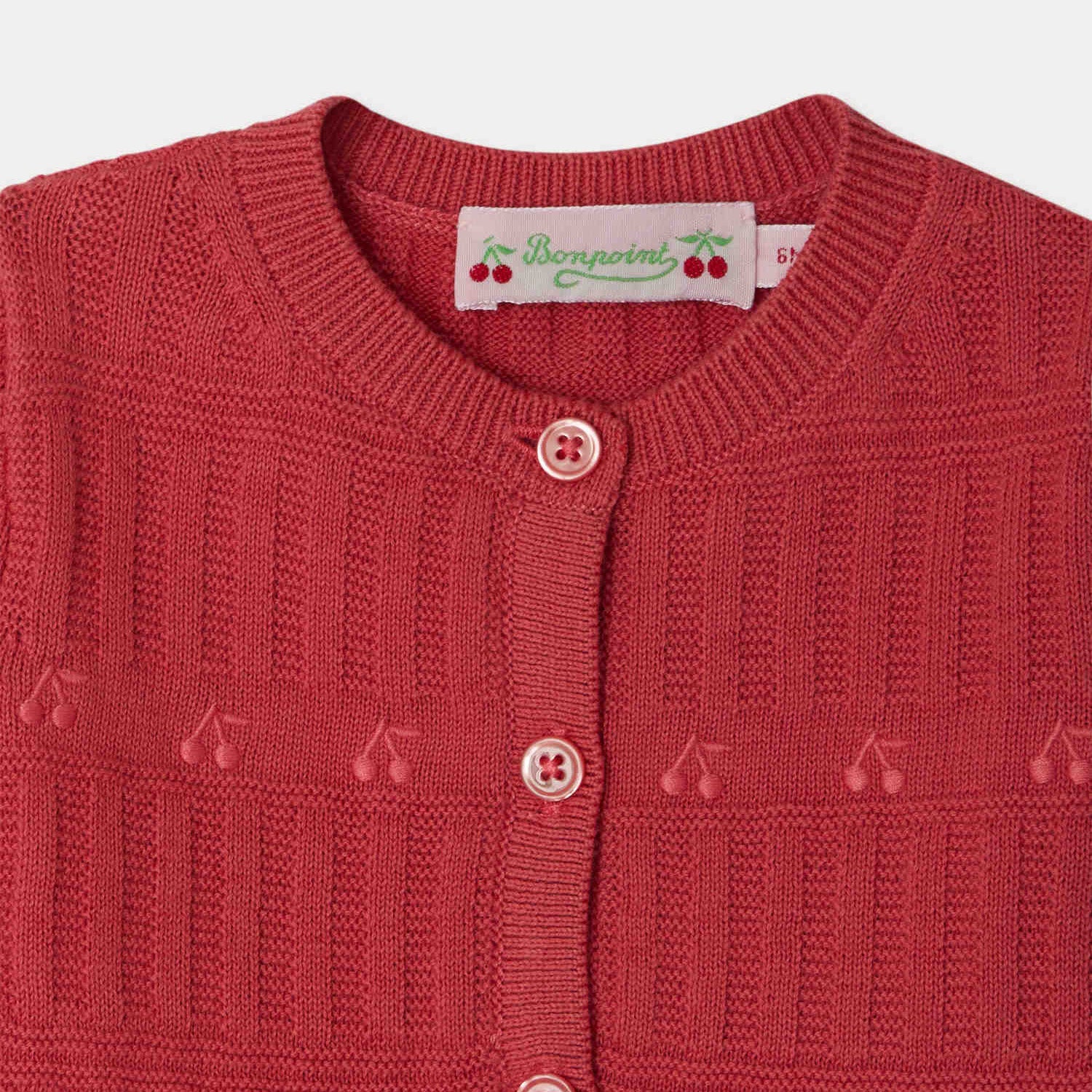 Baby Girls Red Cherry Embroidered Cotton Cardigan