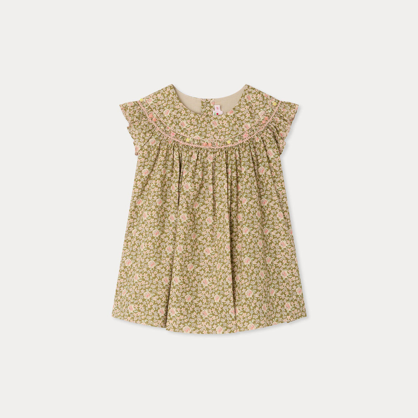Baby Girls Khaki Green Floral Cotton Dress