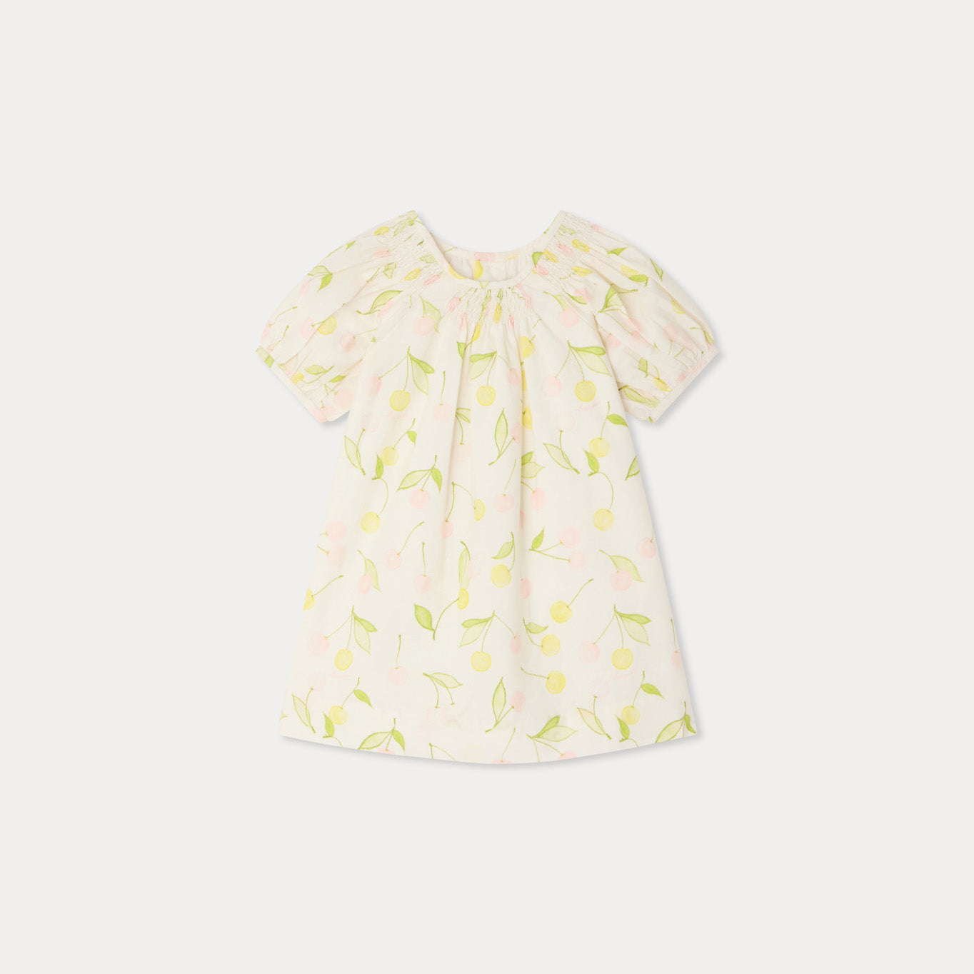 Baby Girls Beige Cherry Printed Cotton Dress