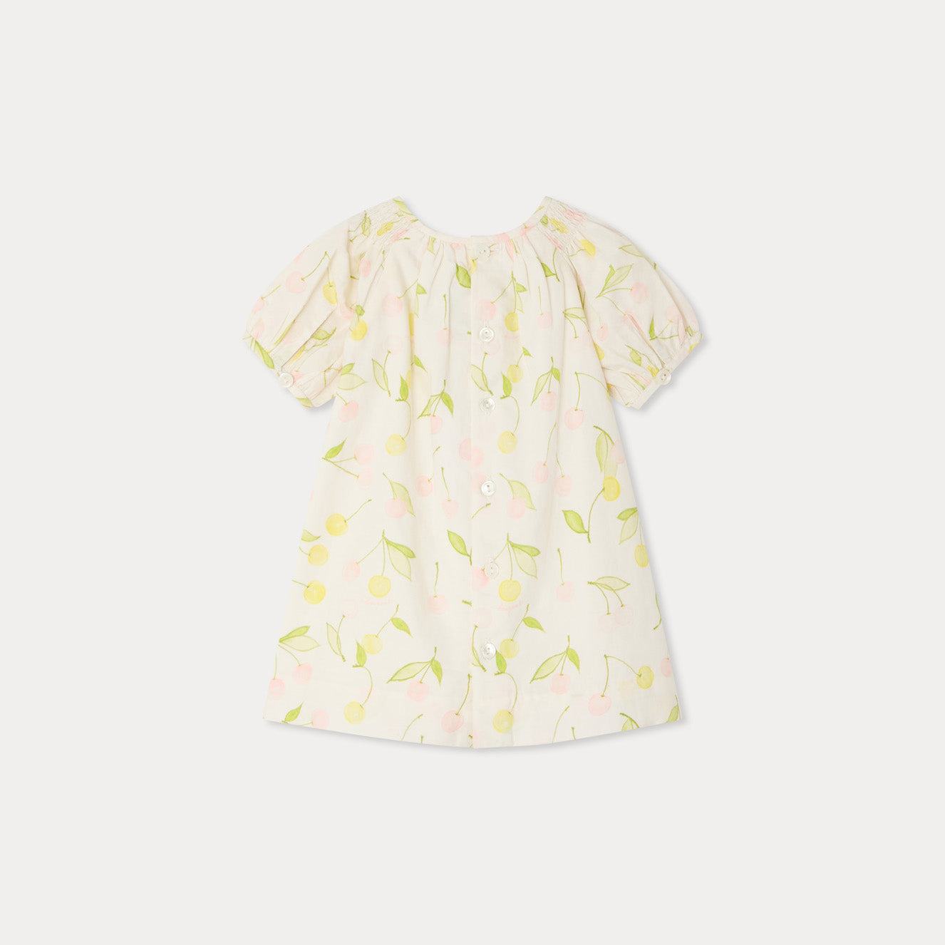 Baby Girls Beige Cherry Printed Cotton Dress