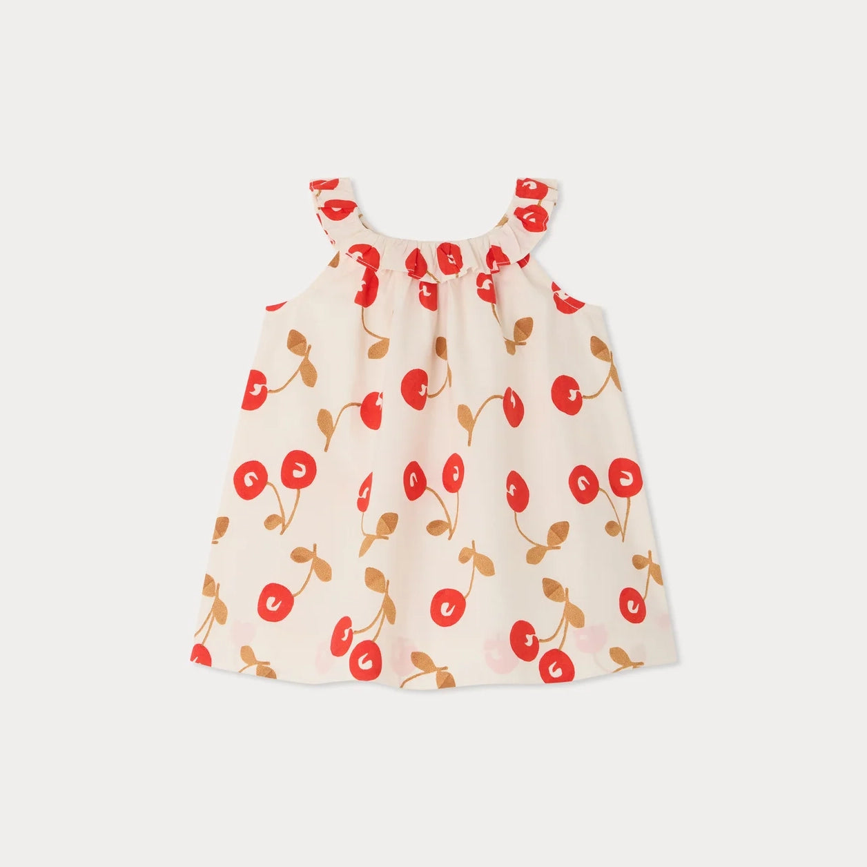 Baby Girls Red Cherry Printed Cotton Dress