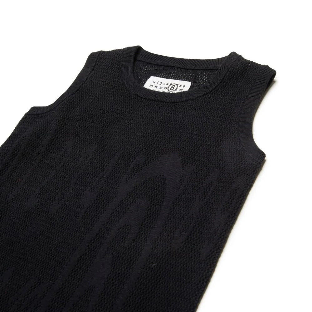 Girls Black Cotton Mesh Dress