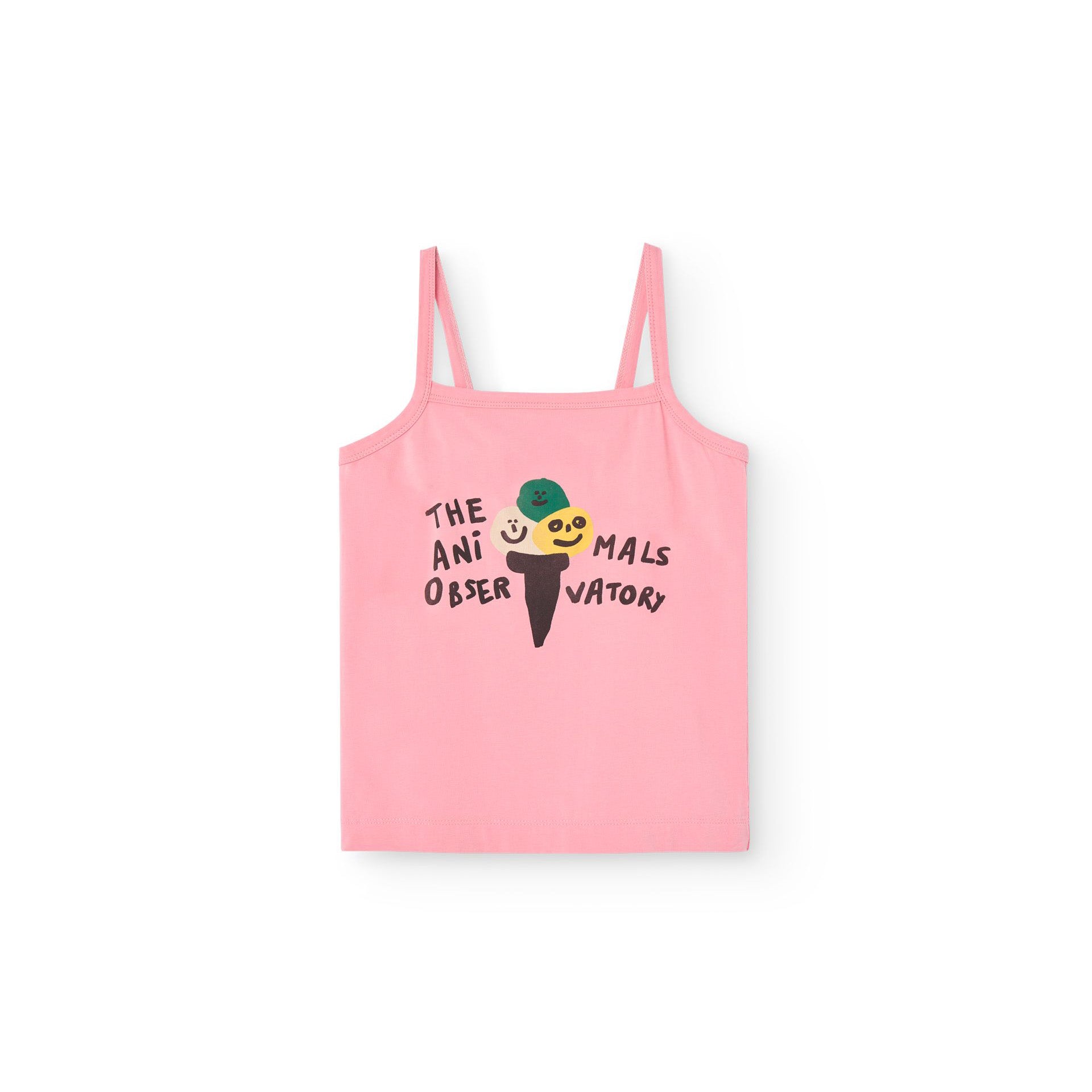 Girls Pink Printed Cotton Strap Vest