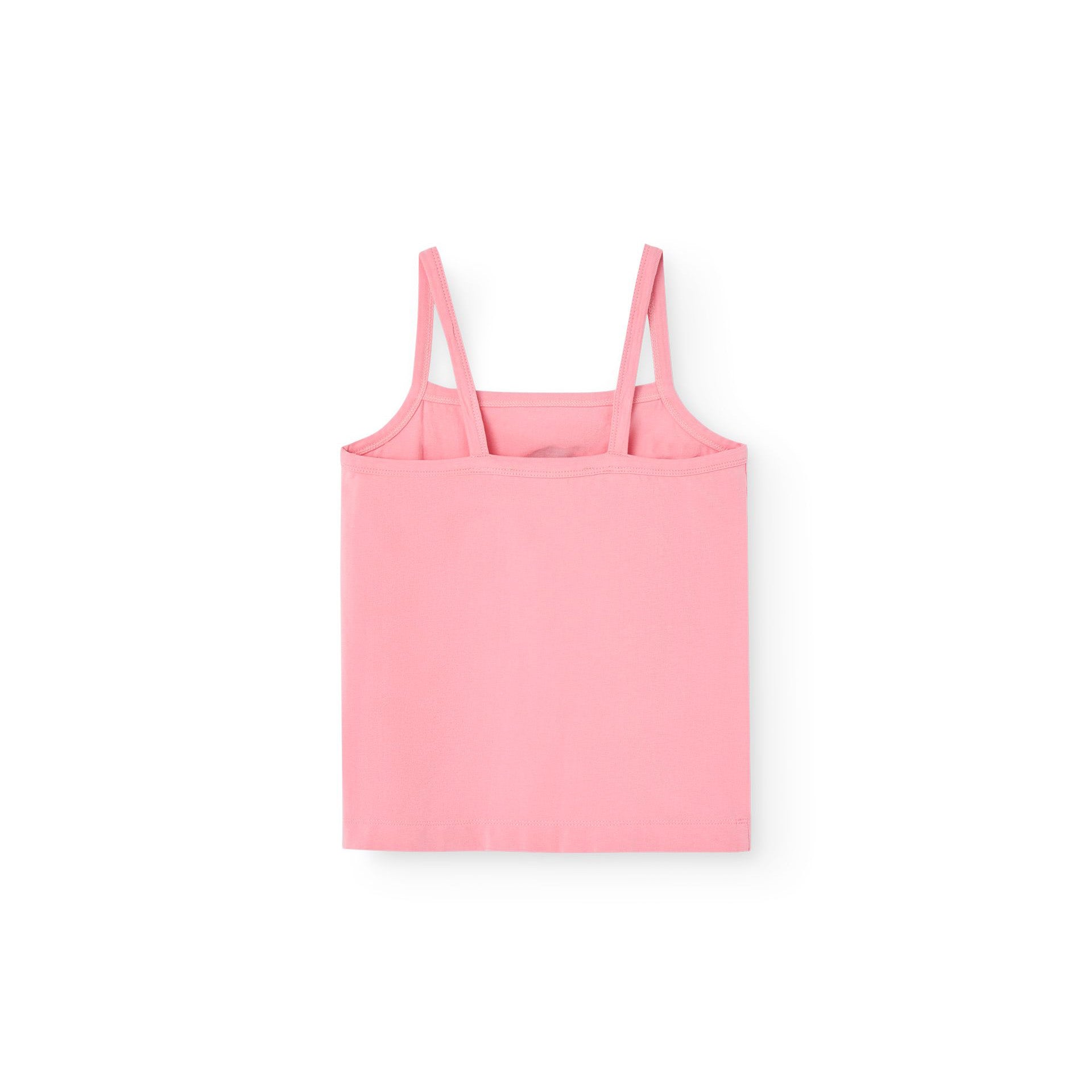 Girls Pink Printed Cotton Strap Vest