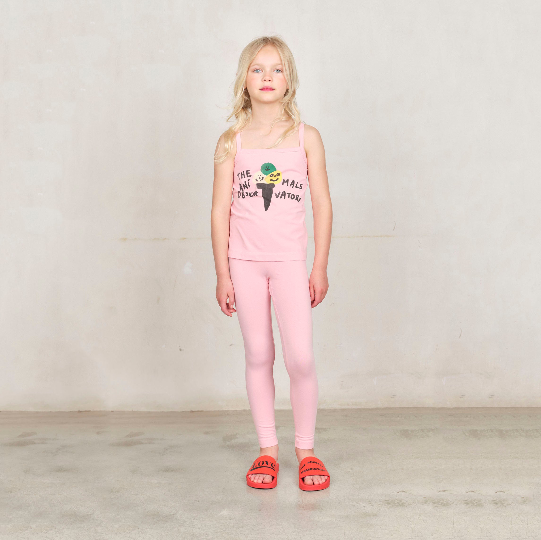 Girls Pink Printed Cotton Strap Vest