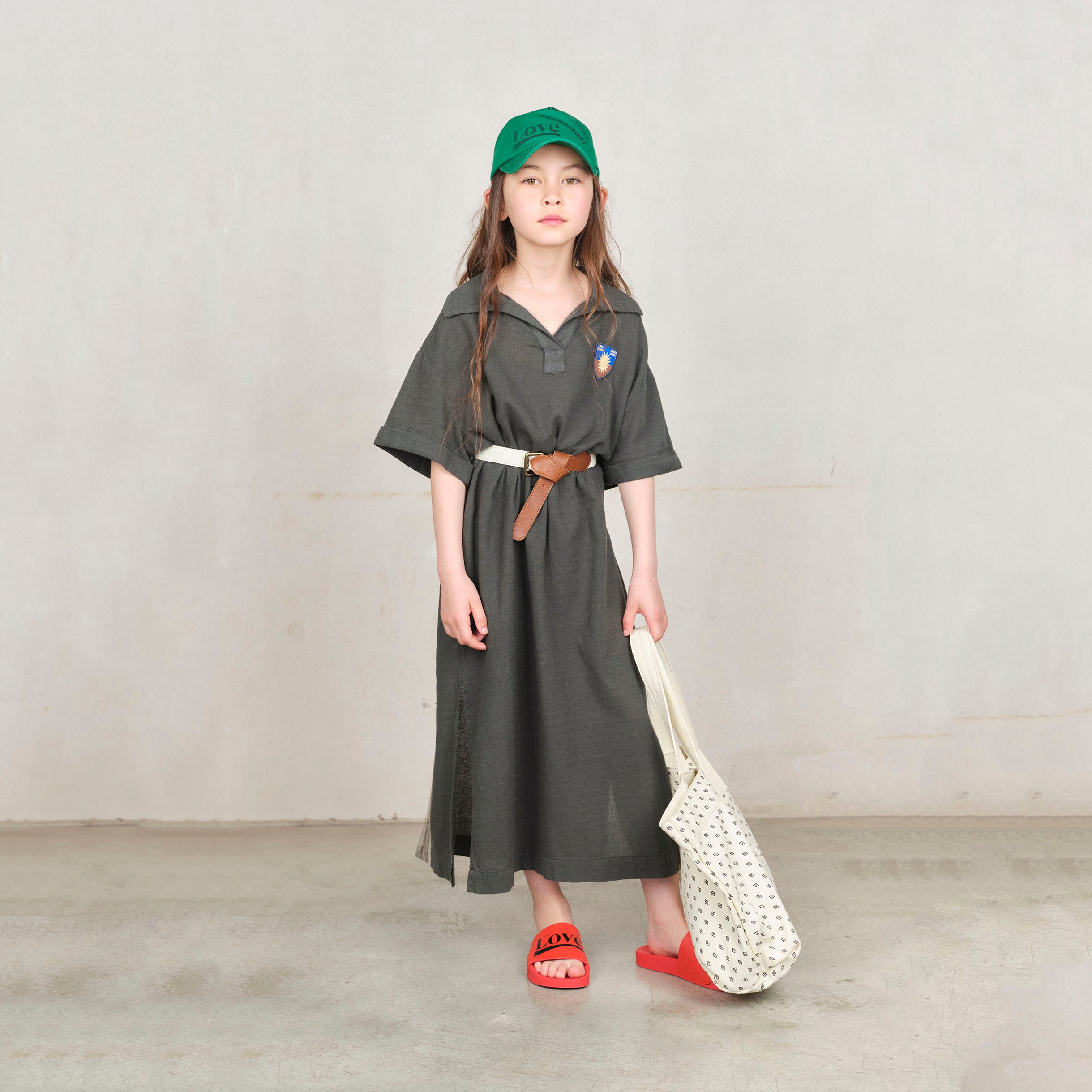 Girls Dark Green Cotton Dress