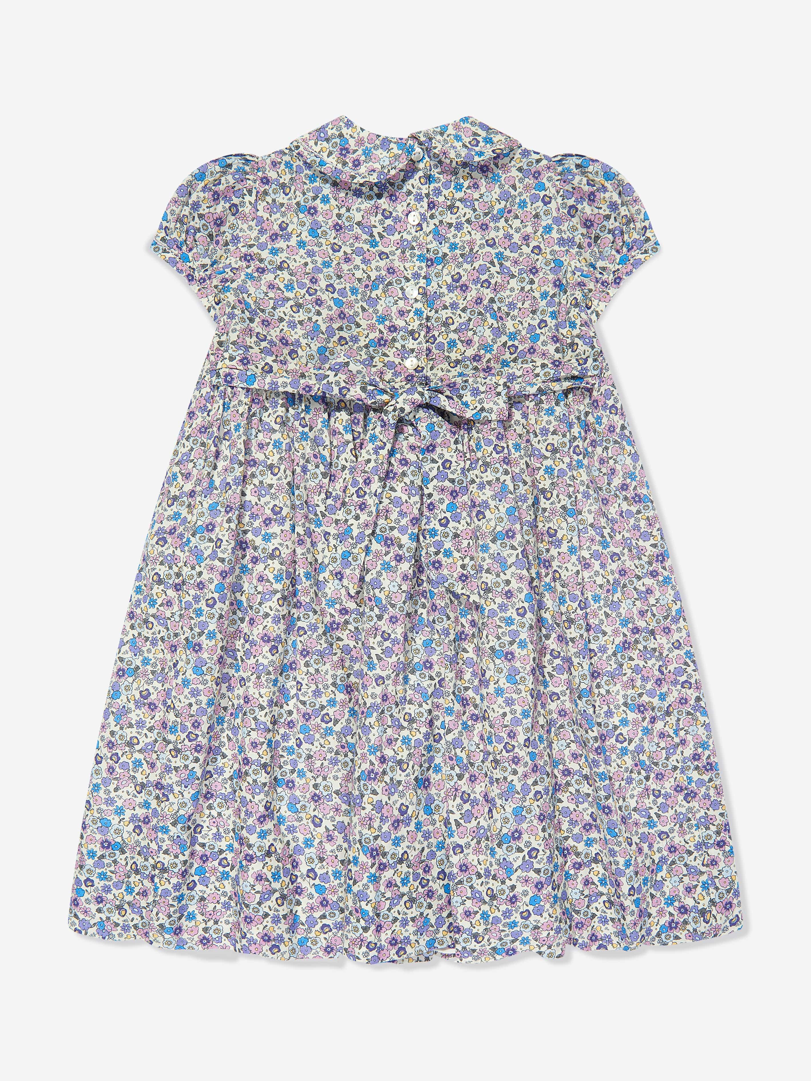 Sarah Louise Girls Cotton Flower Dress in Purple