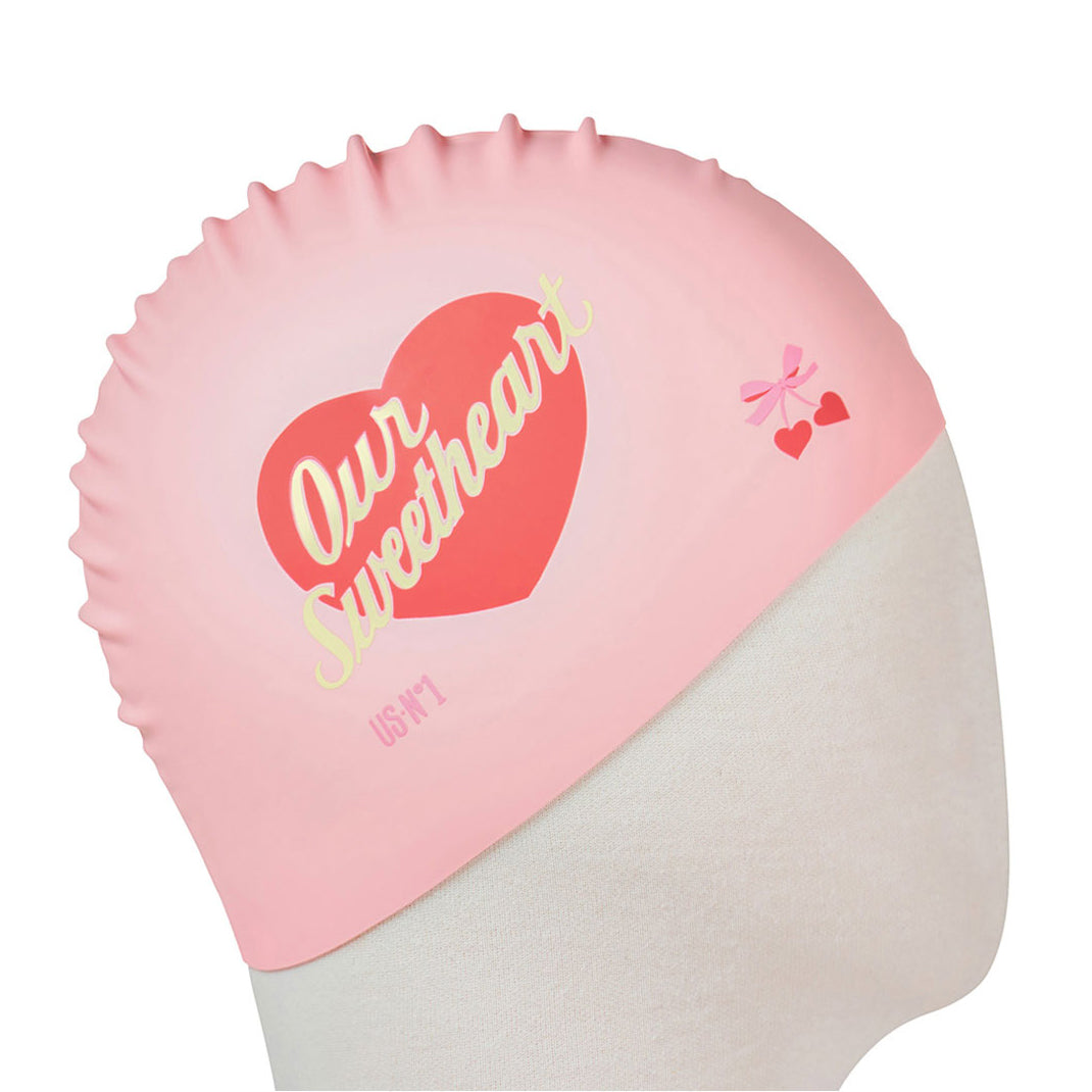 Adult Pink Heart Silicone Swim Cap