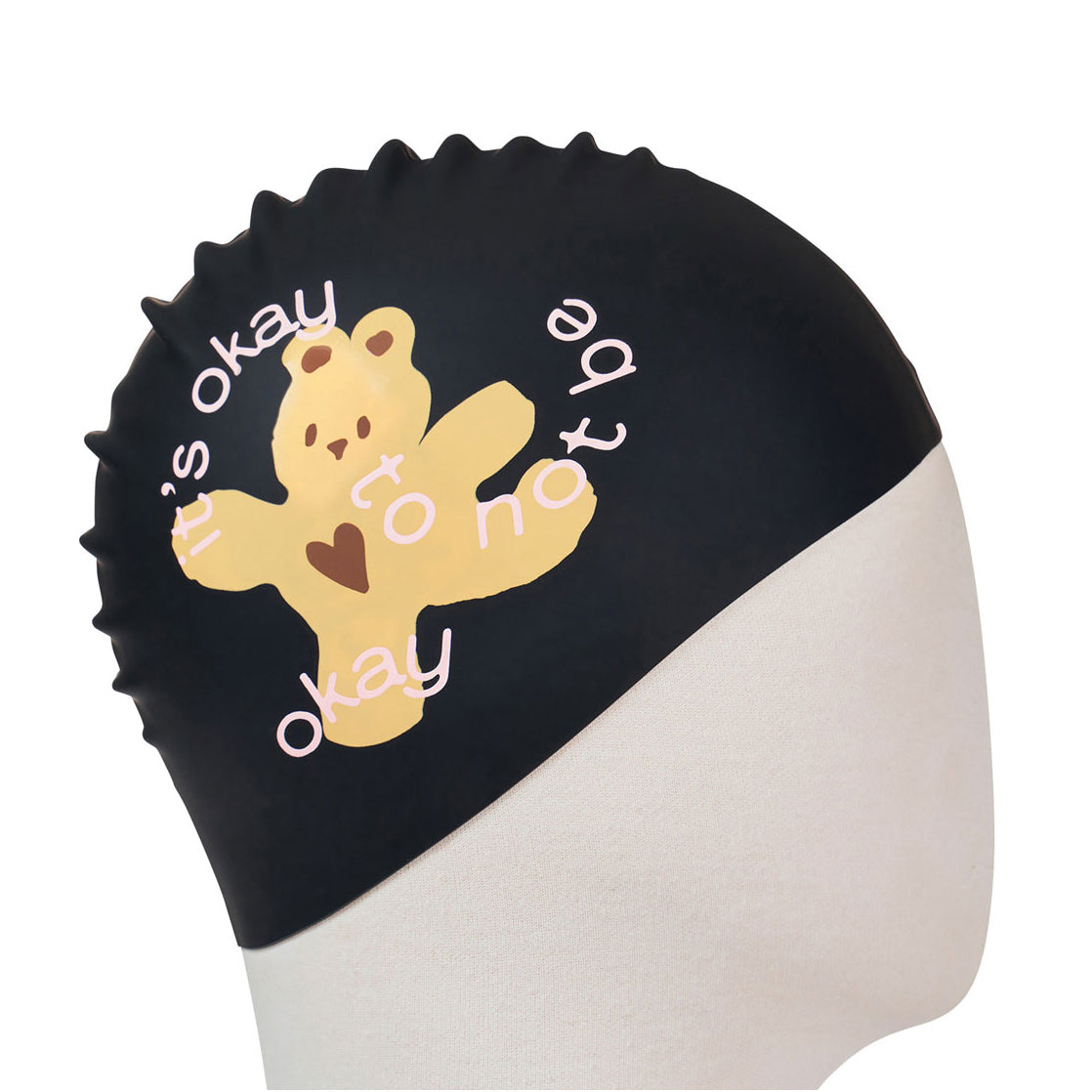 Adult Black Printed Silicone Swim Cap