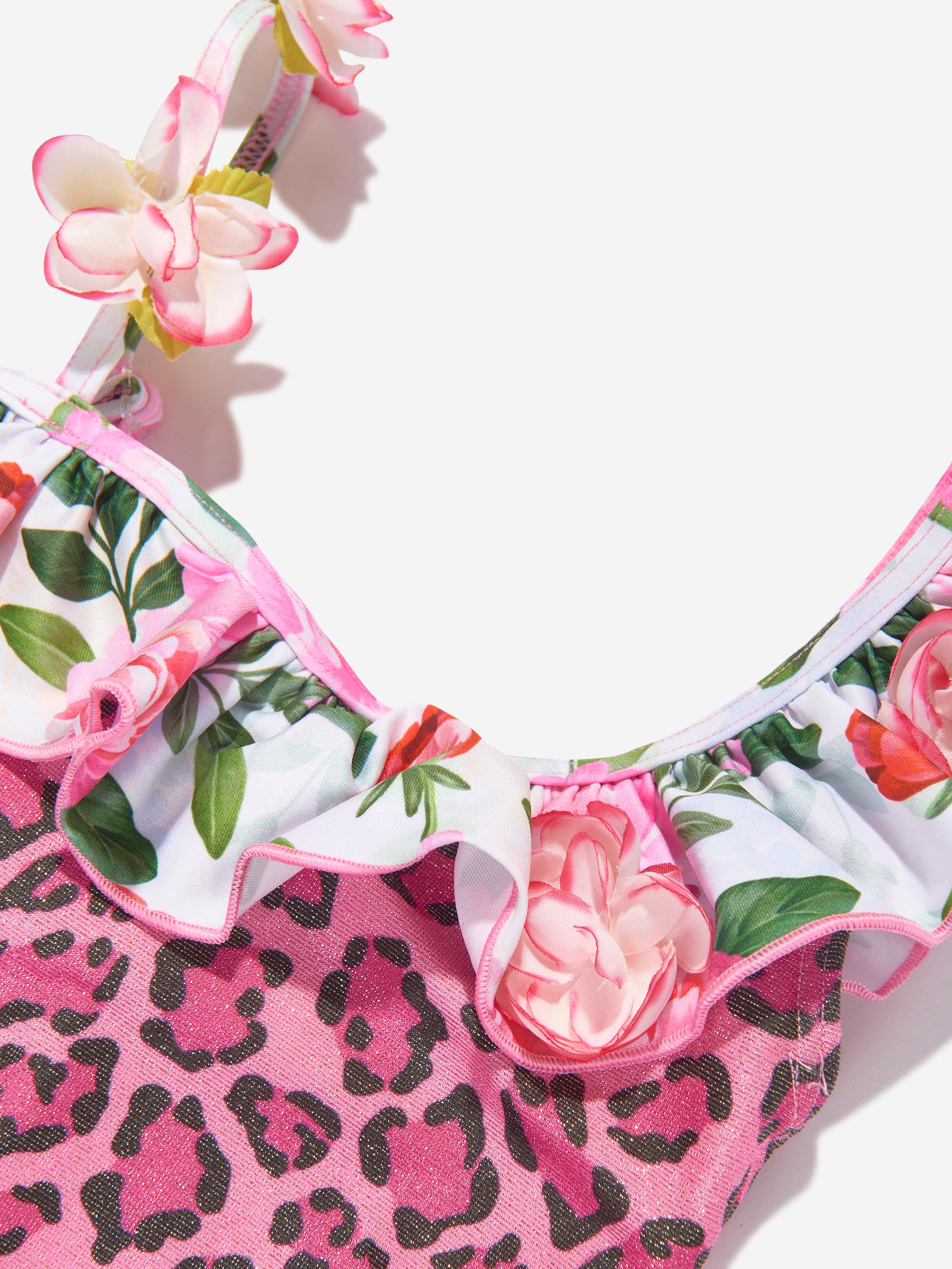 Selini Action Girls Leopard And Floral Swimsuit in Pink