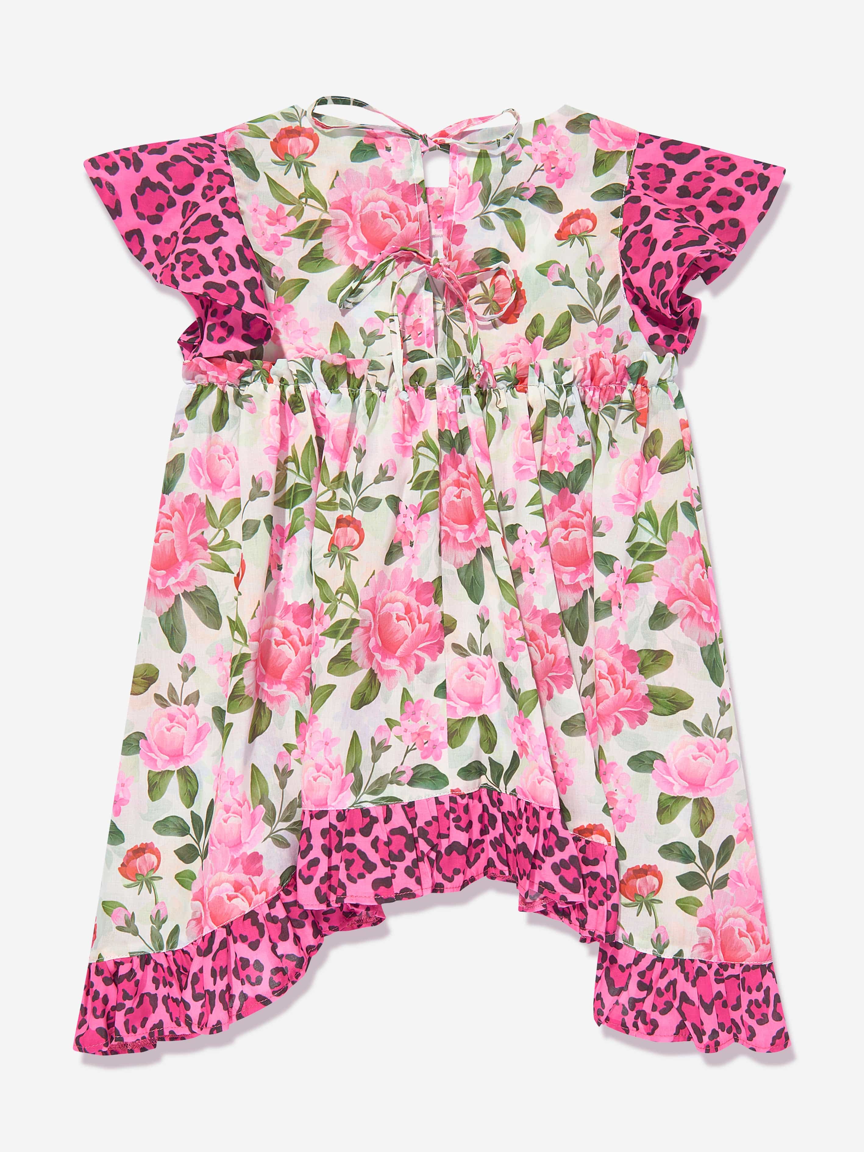 Selini Action Girls Floral And Leopard Dress in Multicolour