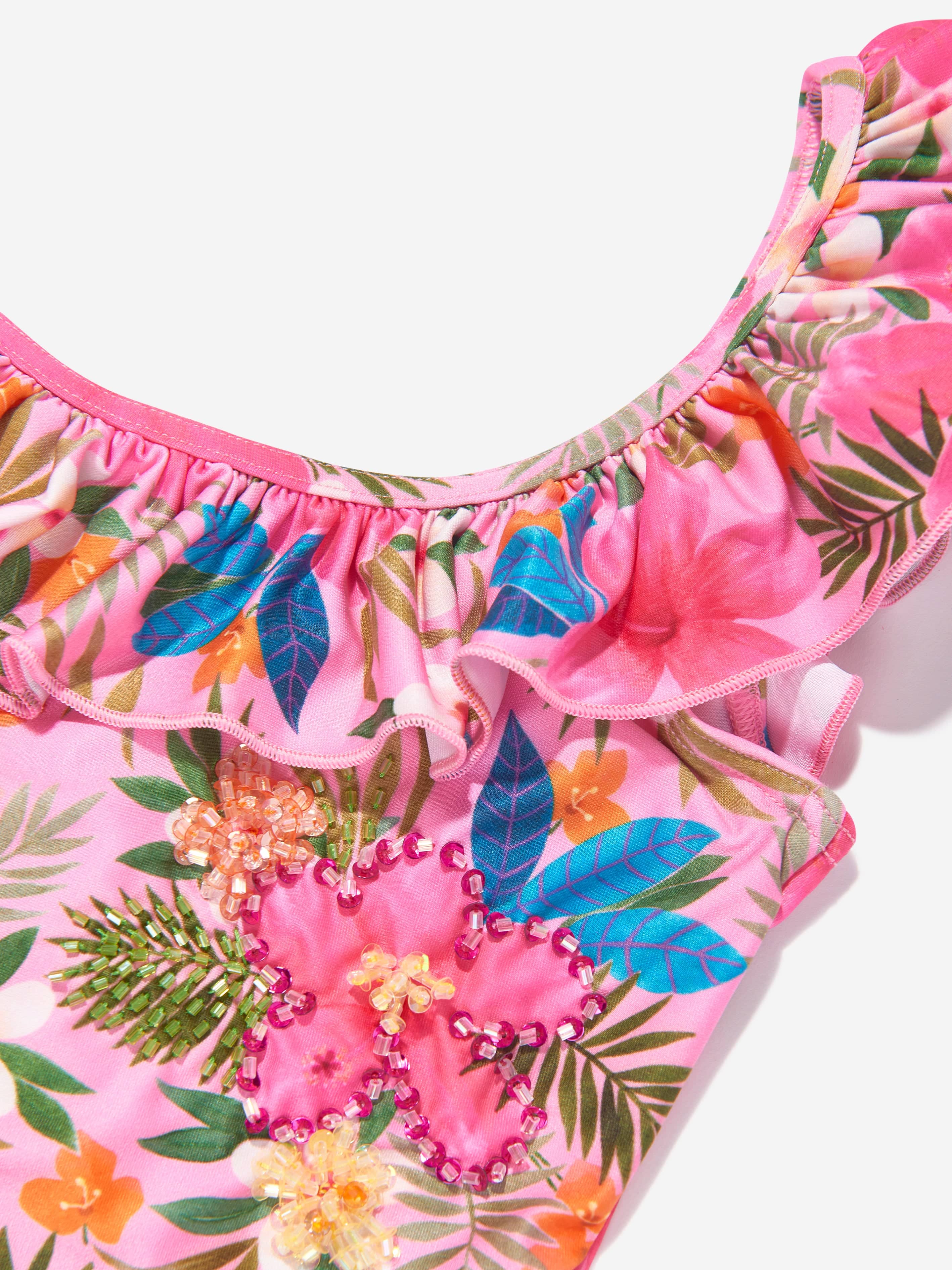 Selini Action Girls Floral Swimsuit in Pink