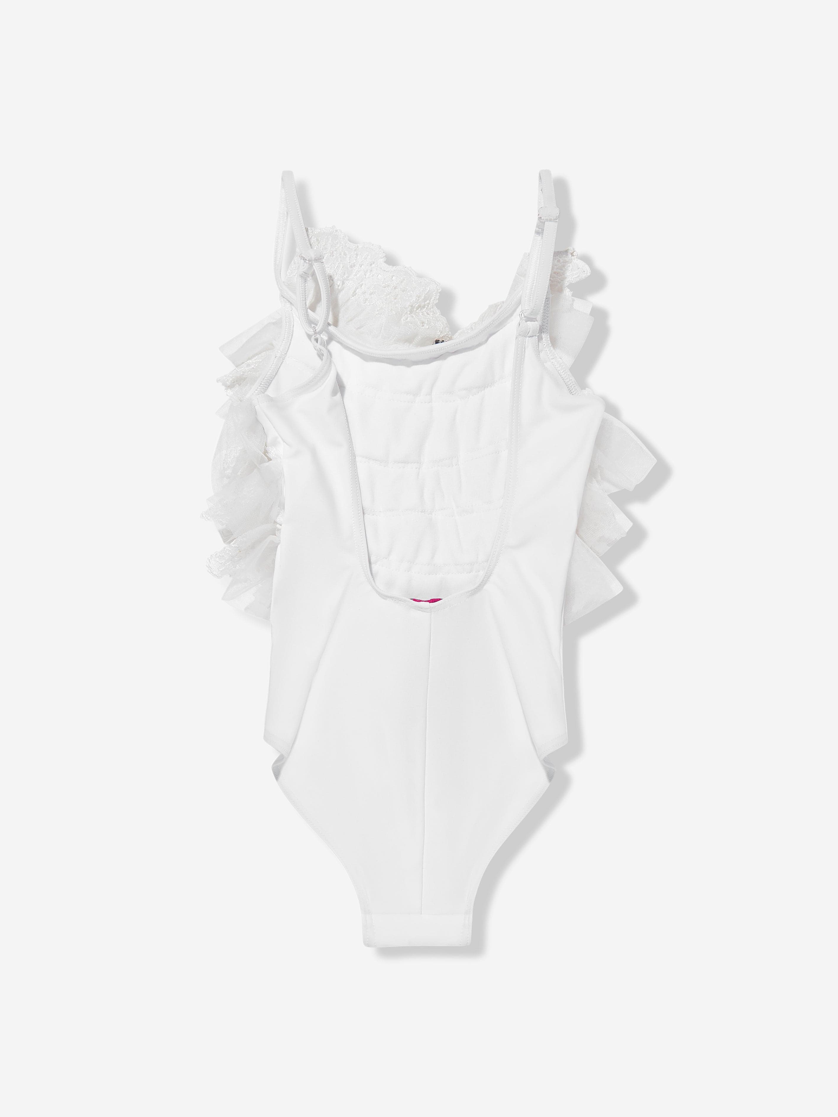 Selini Action Girls Ruffle Swimsuit in White