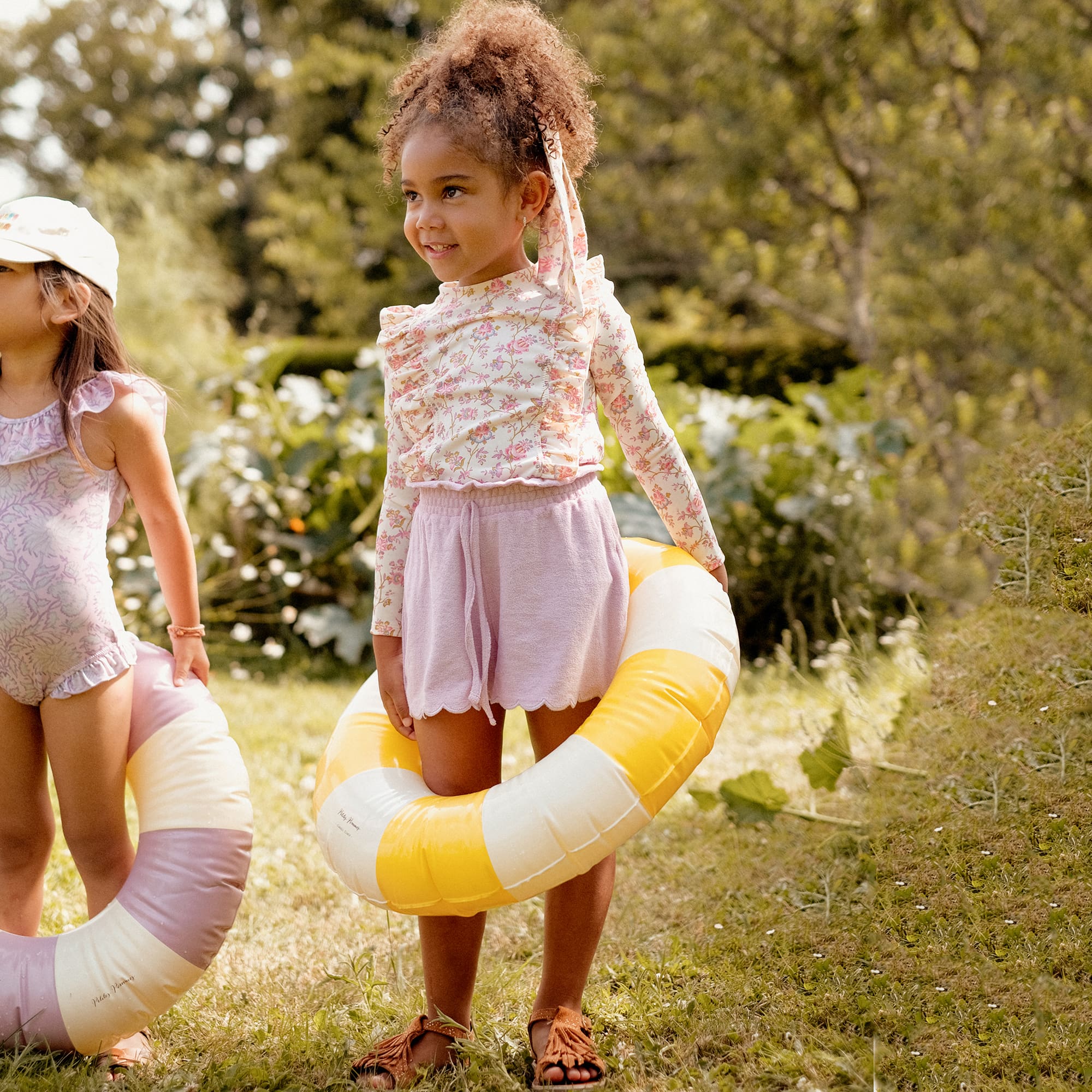Girls Pink Floral Swimsuit