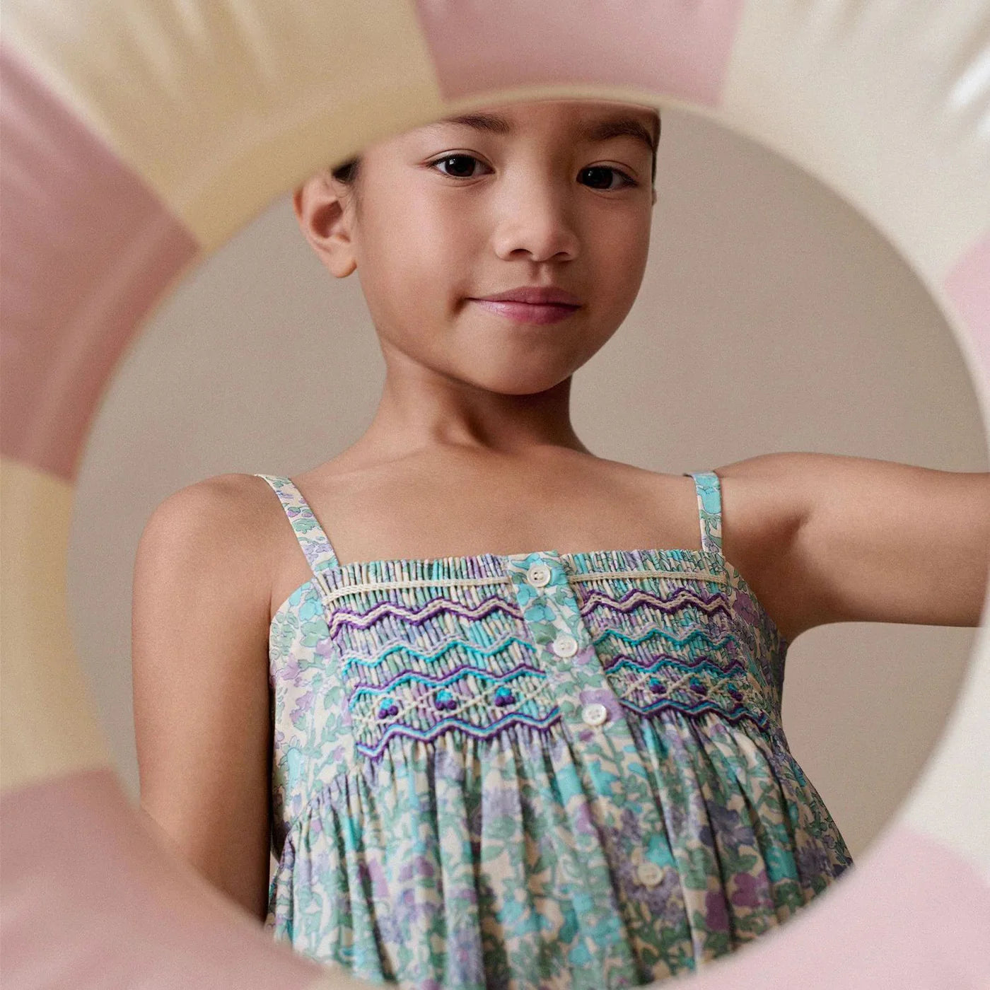 Girls Green Floral Cotton Dress