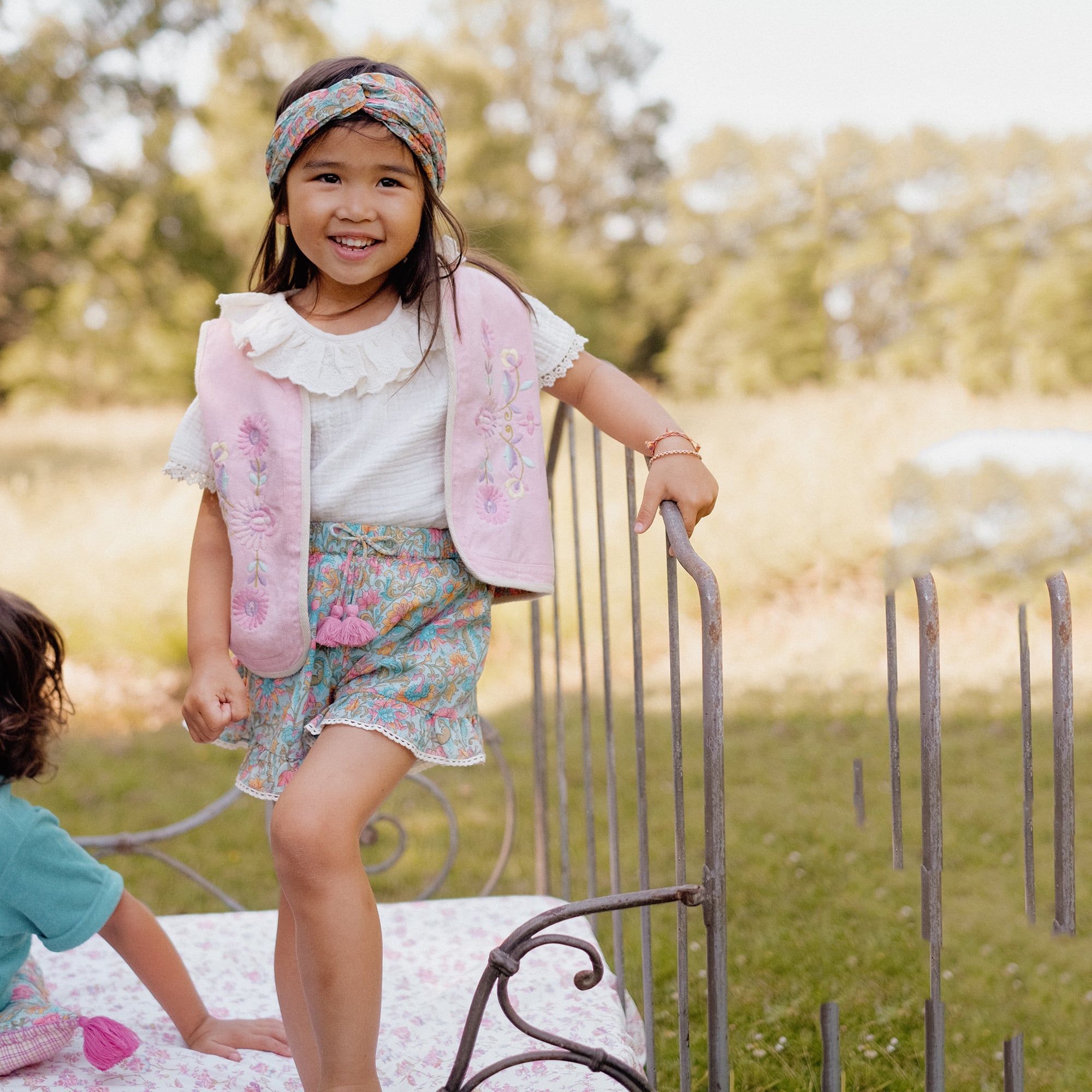 Girls Pink Embroidered Reversible Gilet