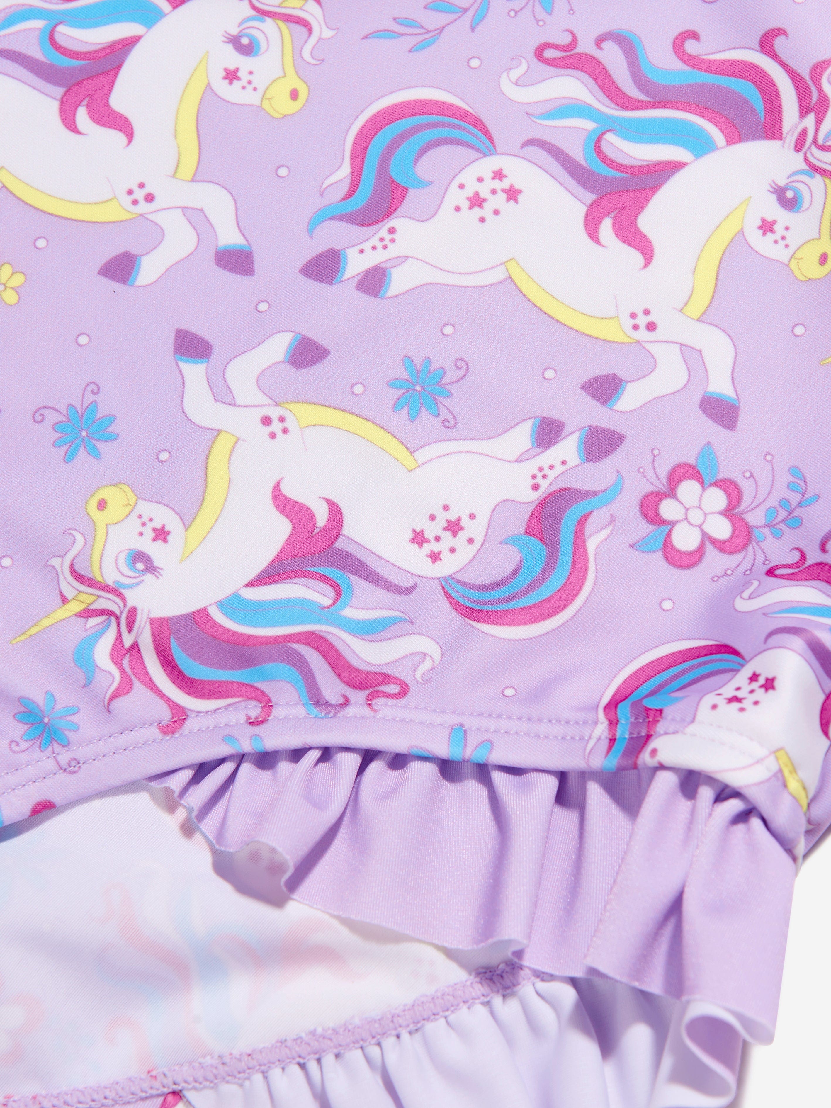 Soli Swim Girls Unicorn Frill Swimsuit (UPF50+) in Purple