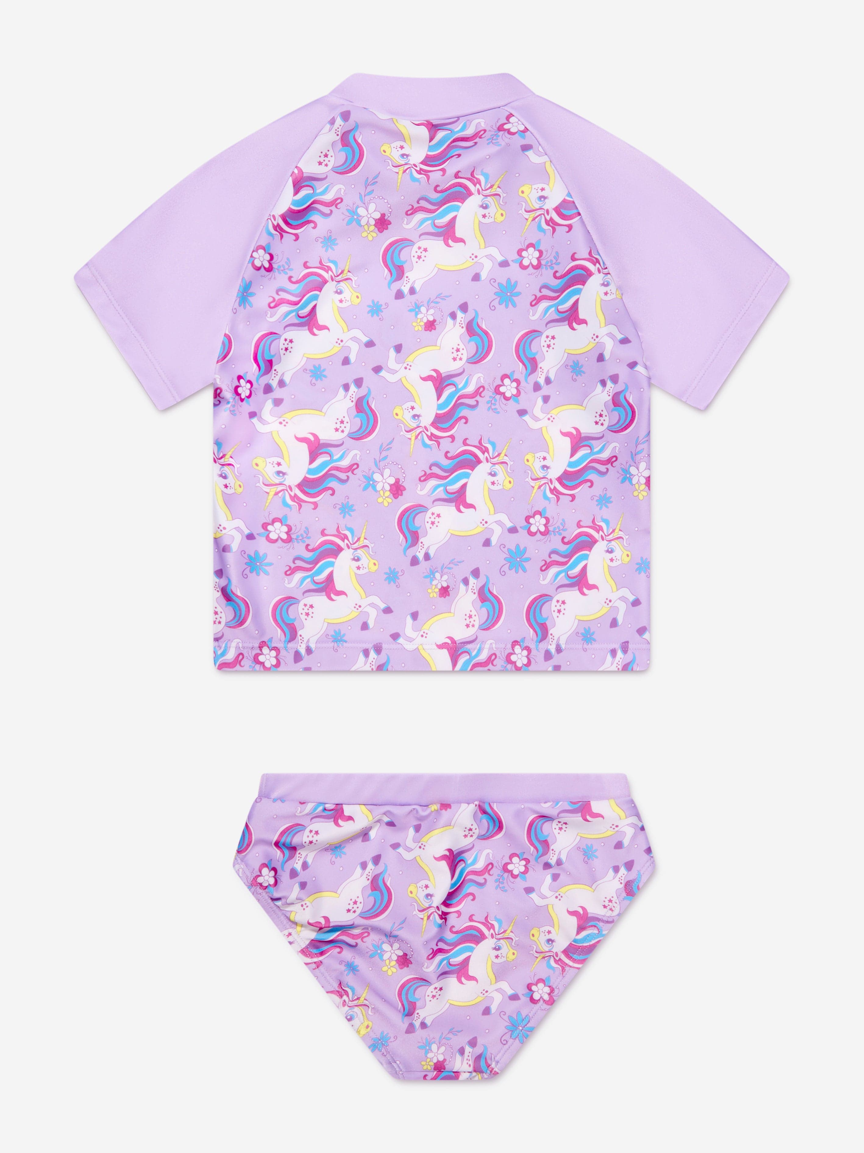 Soli Swim Girls Unicorn Rash Guard and Shorts (UPF50+) in Purple
