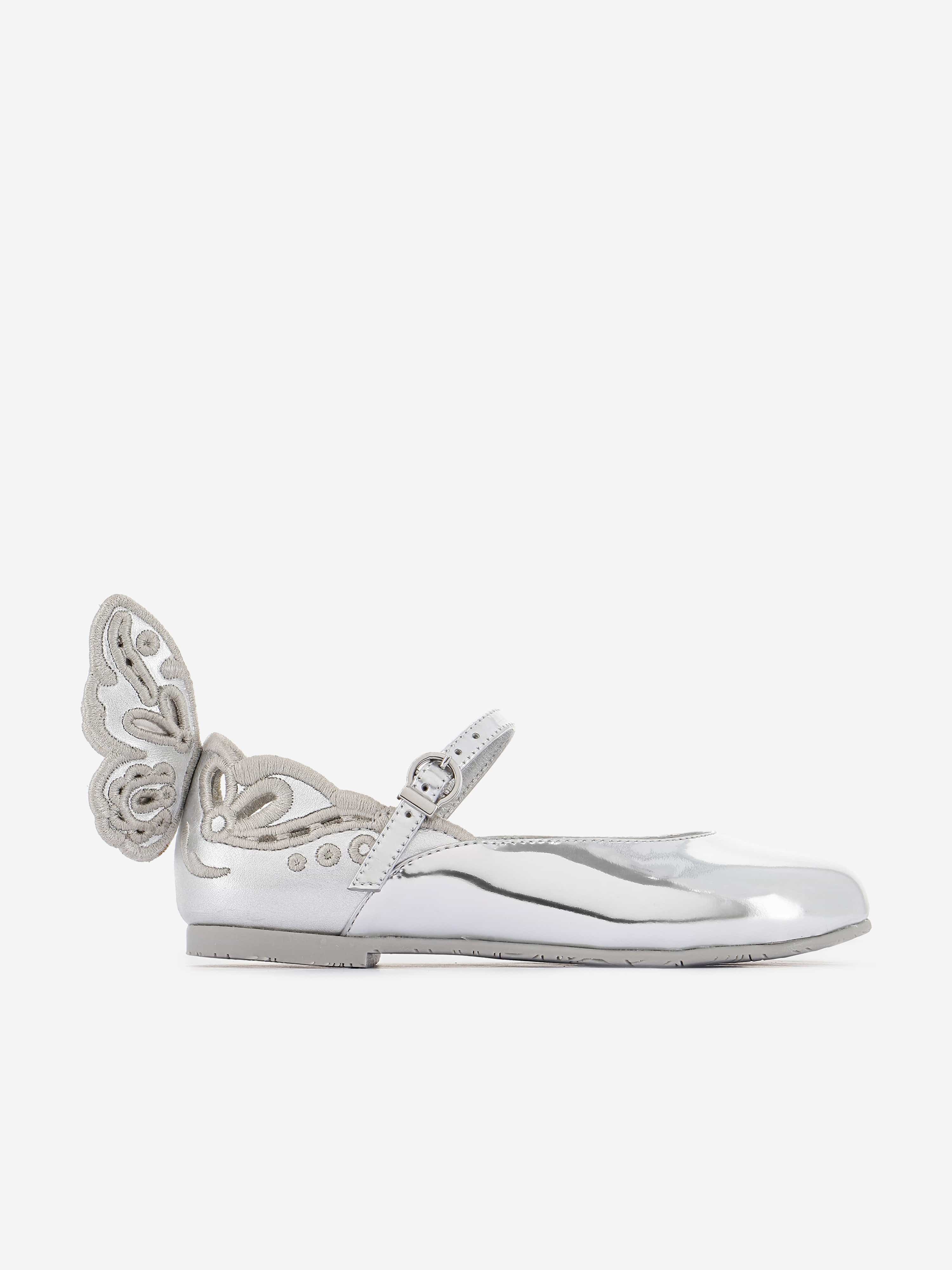 Sophia Webster Girls Chiara Broderie Flat in Silver