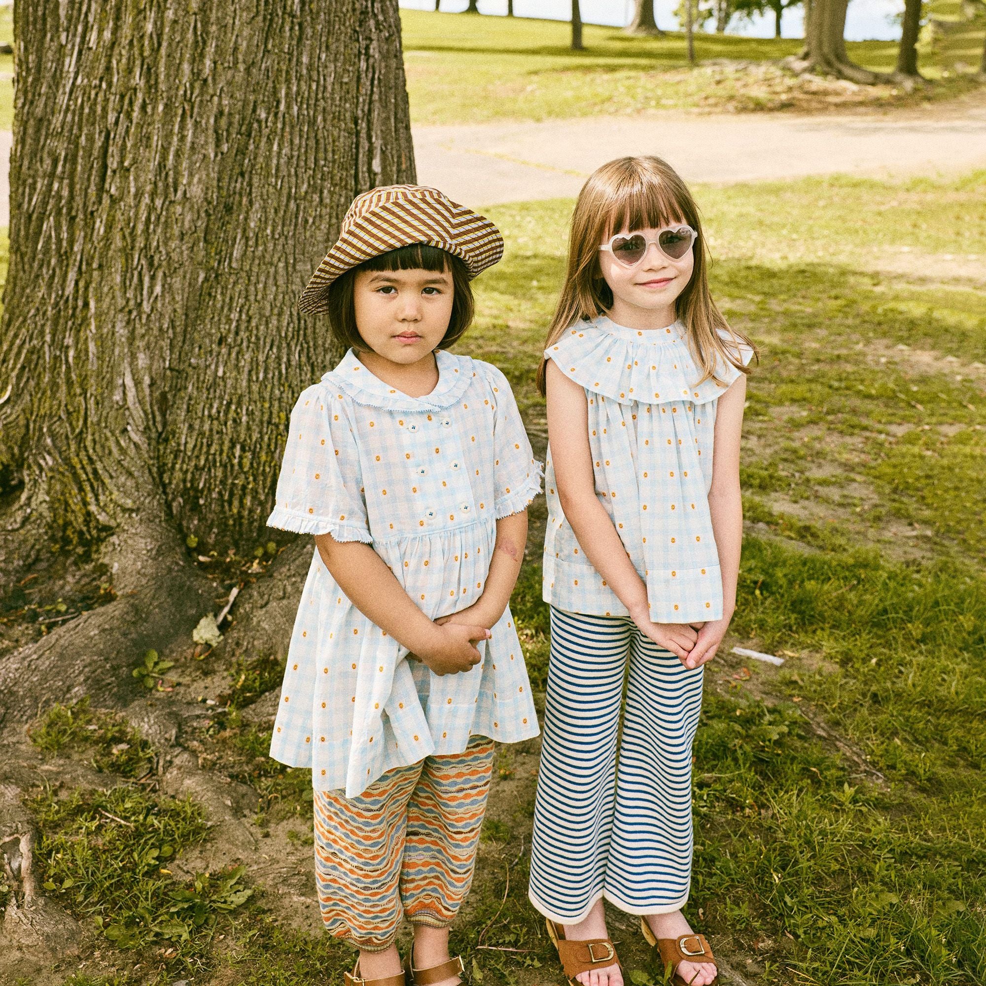 Girls Light Blue Floral Cotton Top