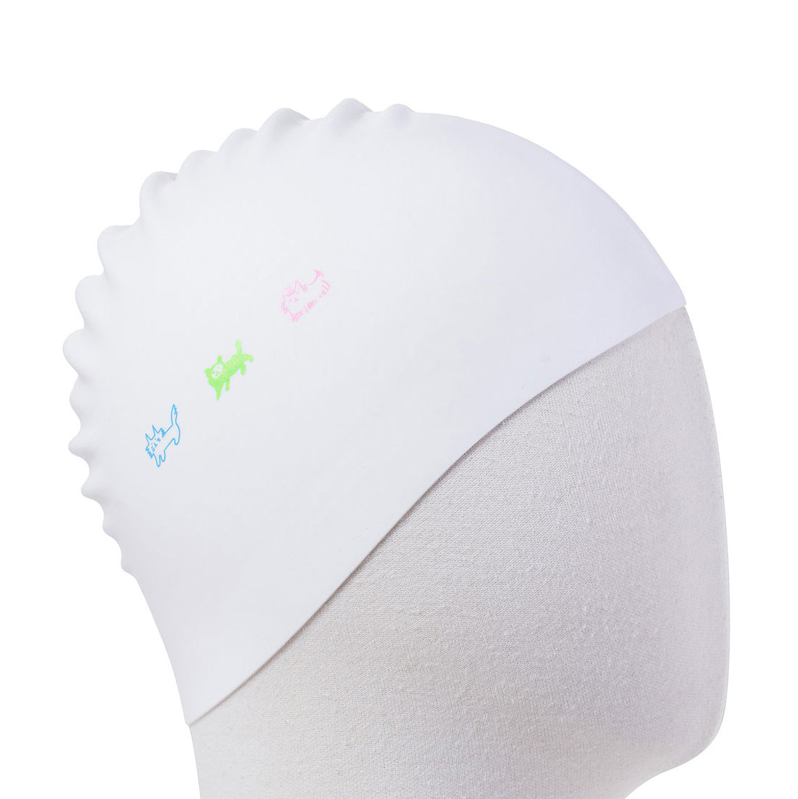 Adult White Printed Silicone Swim Cap