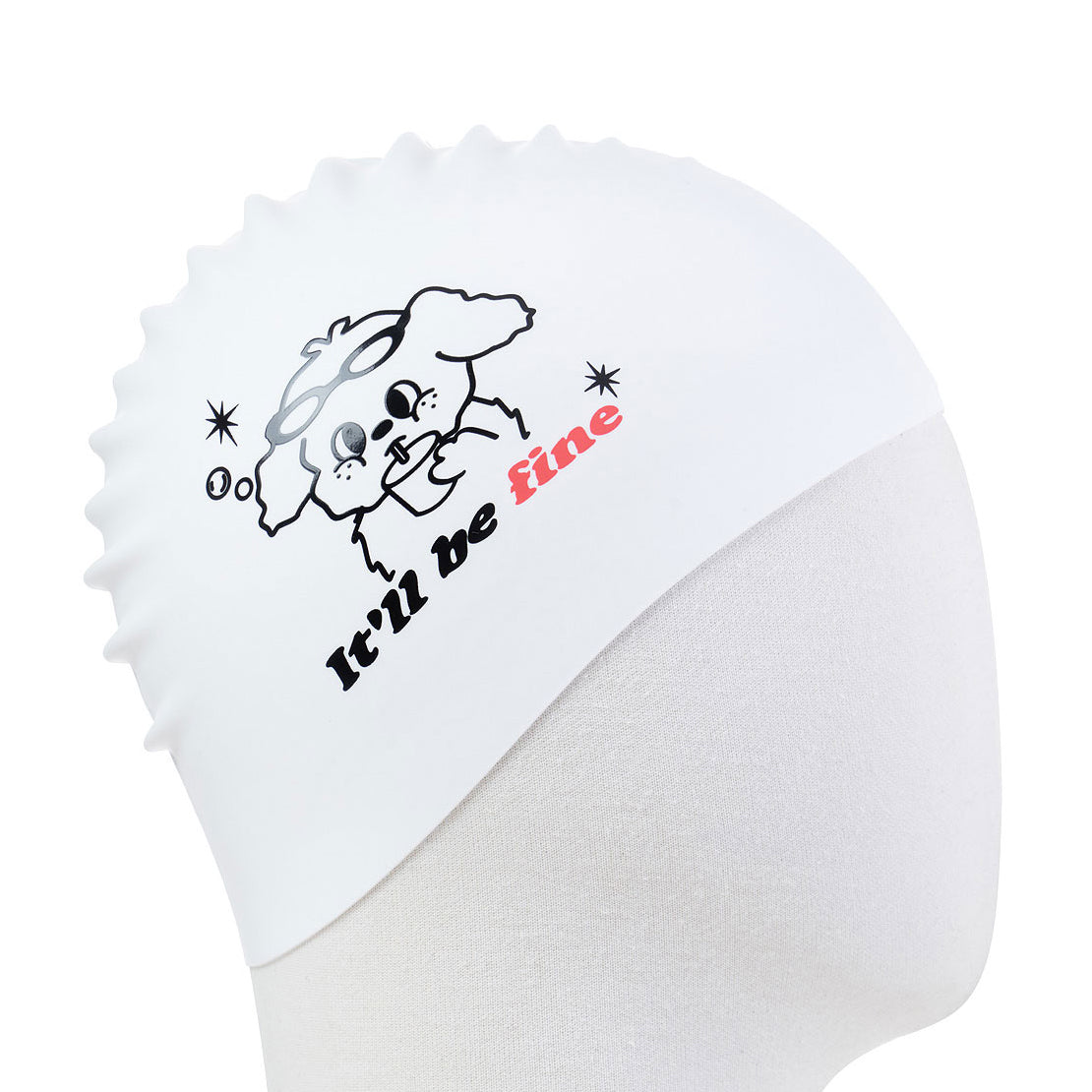 Adult White Printed Silicone Swim Cap