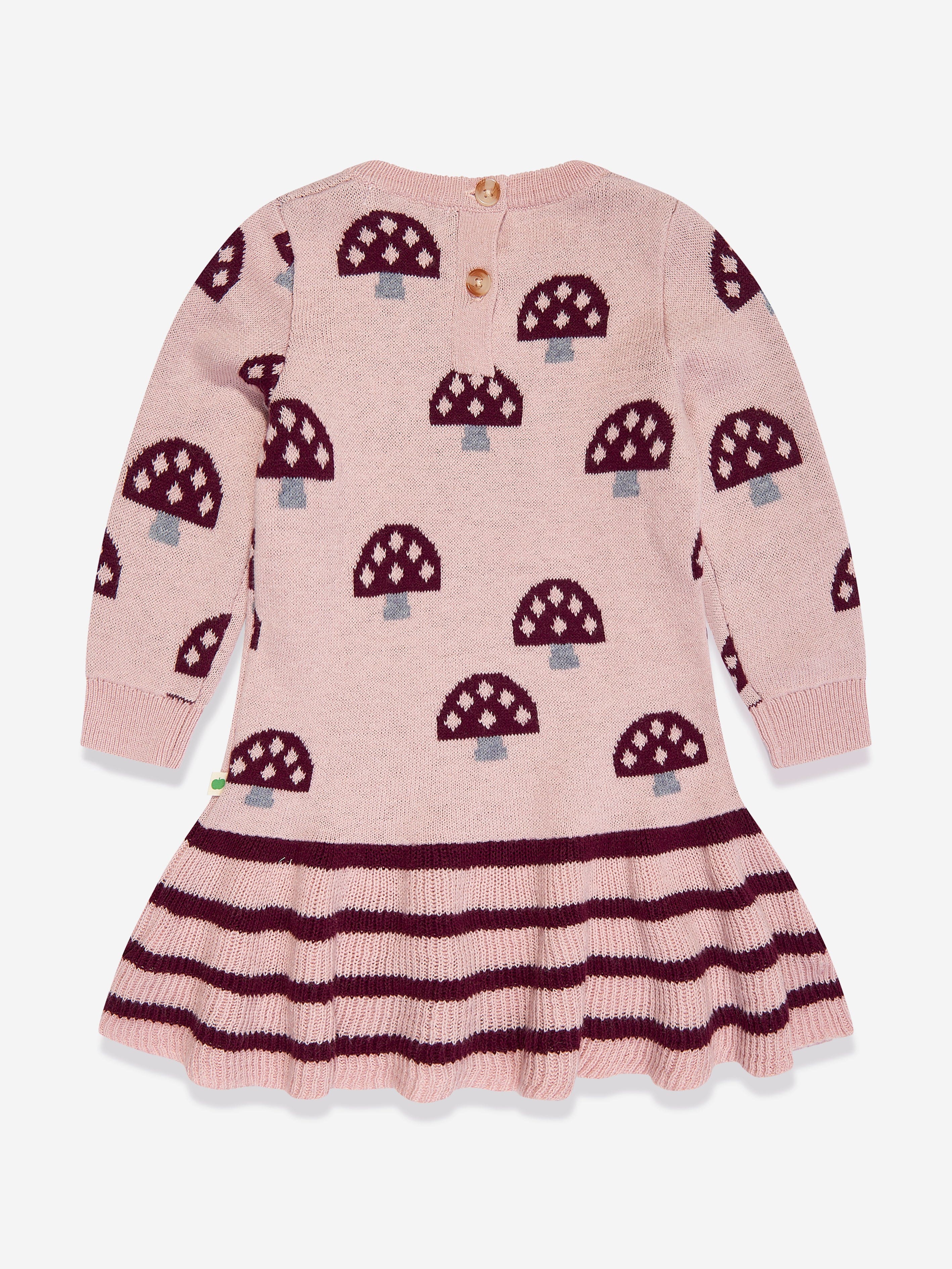 Girls Sage Mushroom Knit Dress in Pink