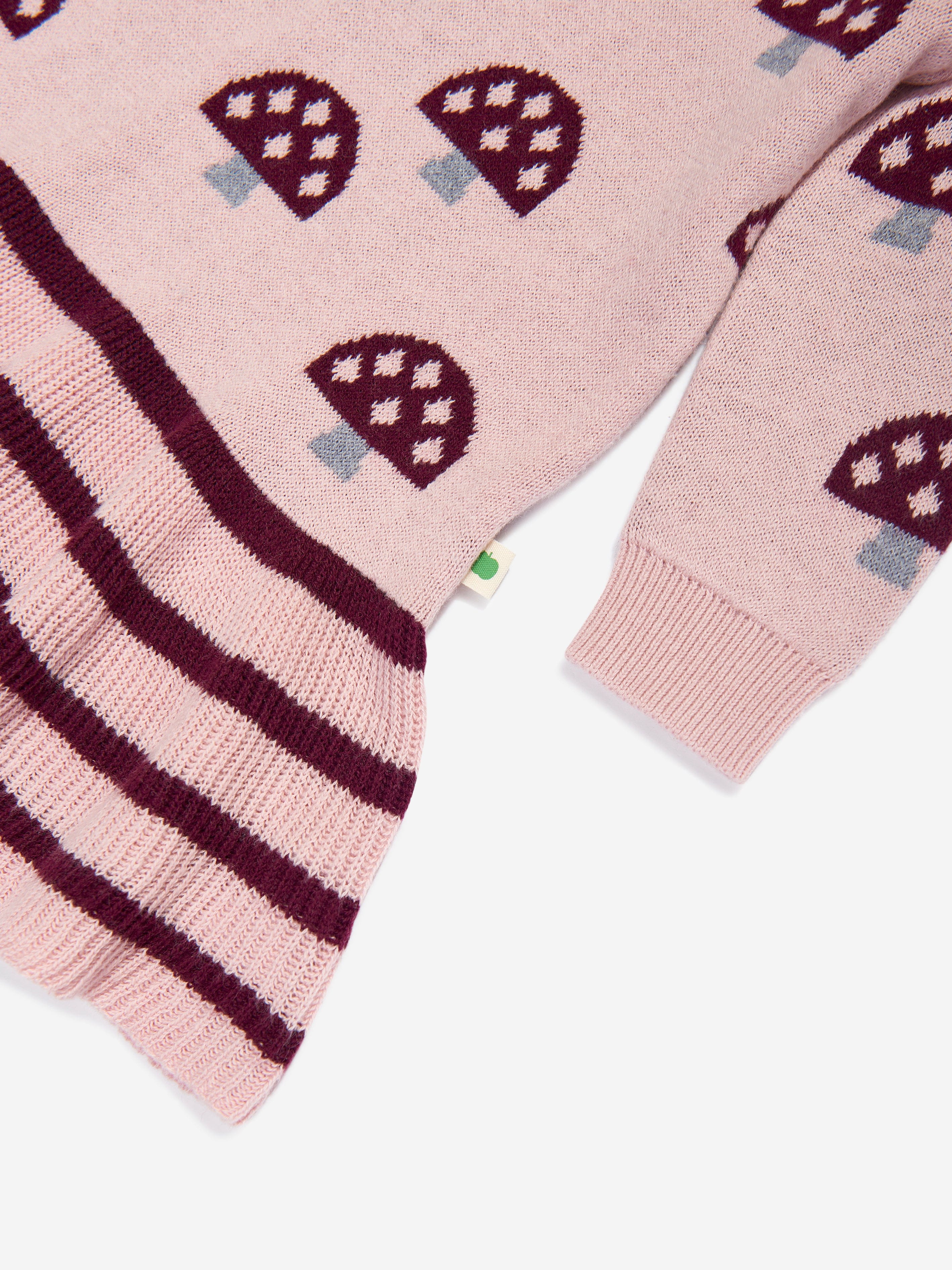 Girls Sage Mushroom Knit Dress in Pink