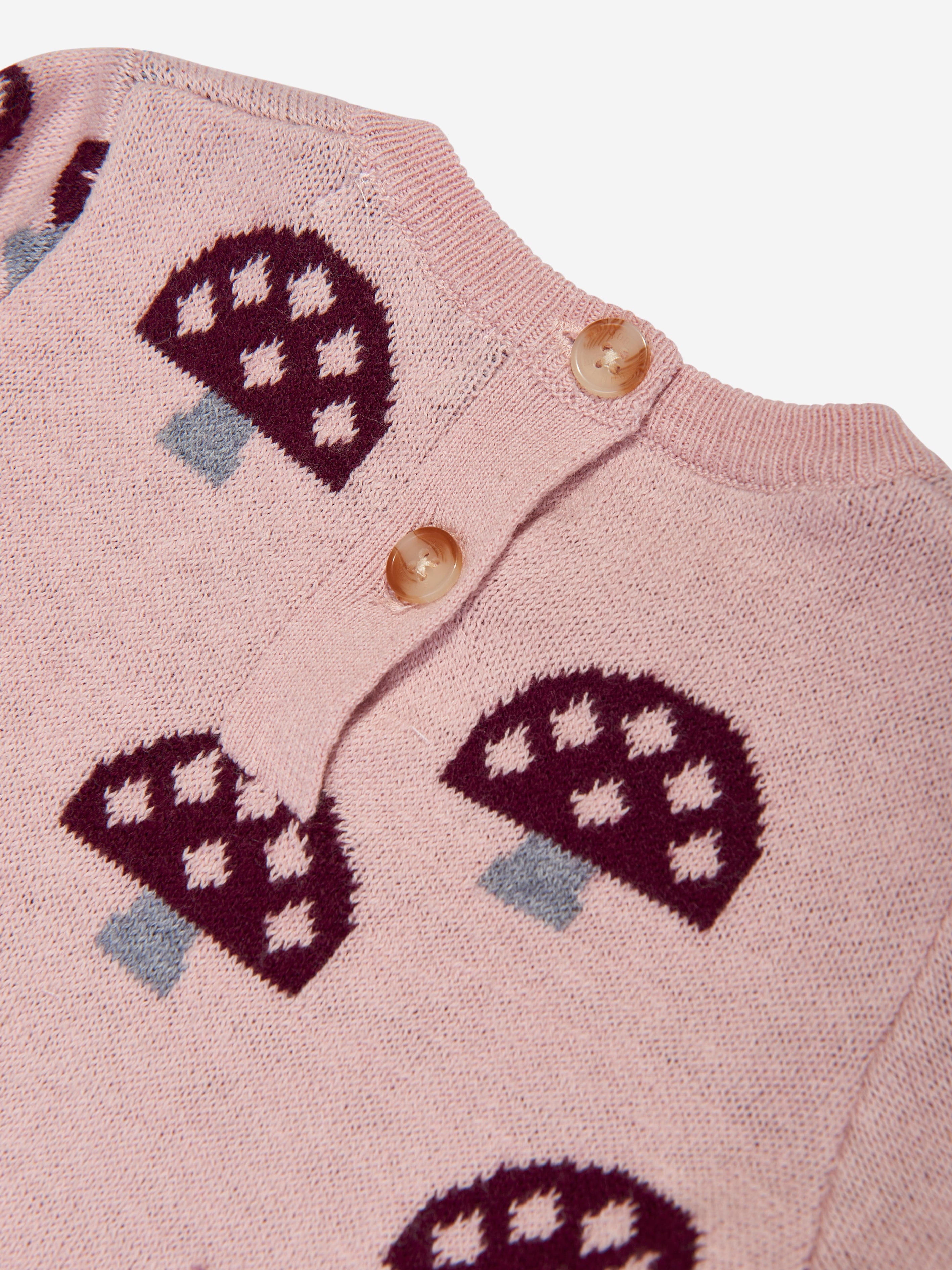 Girls Sage Mushroom Knit Dress in Pink