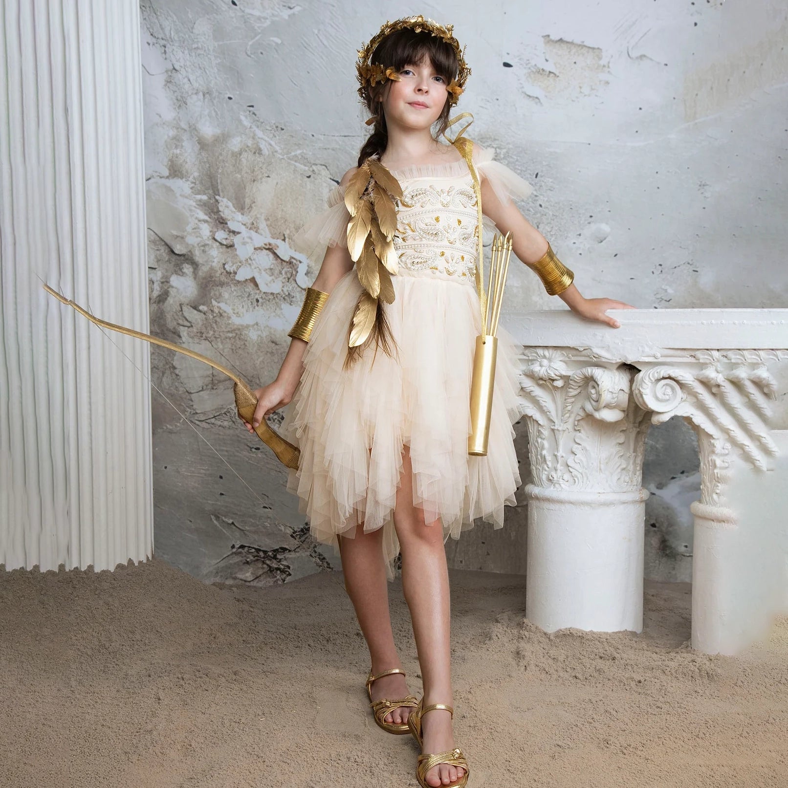 Girls Beige Pearls Tutu Dress