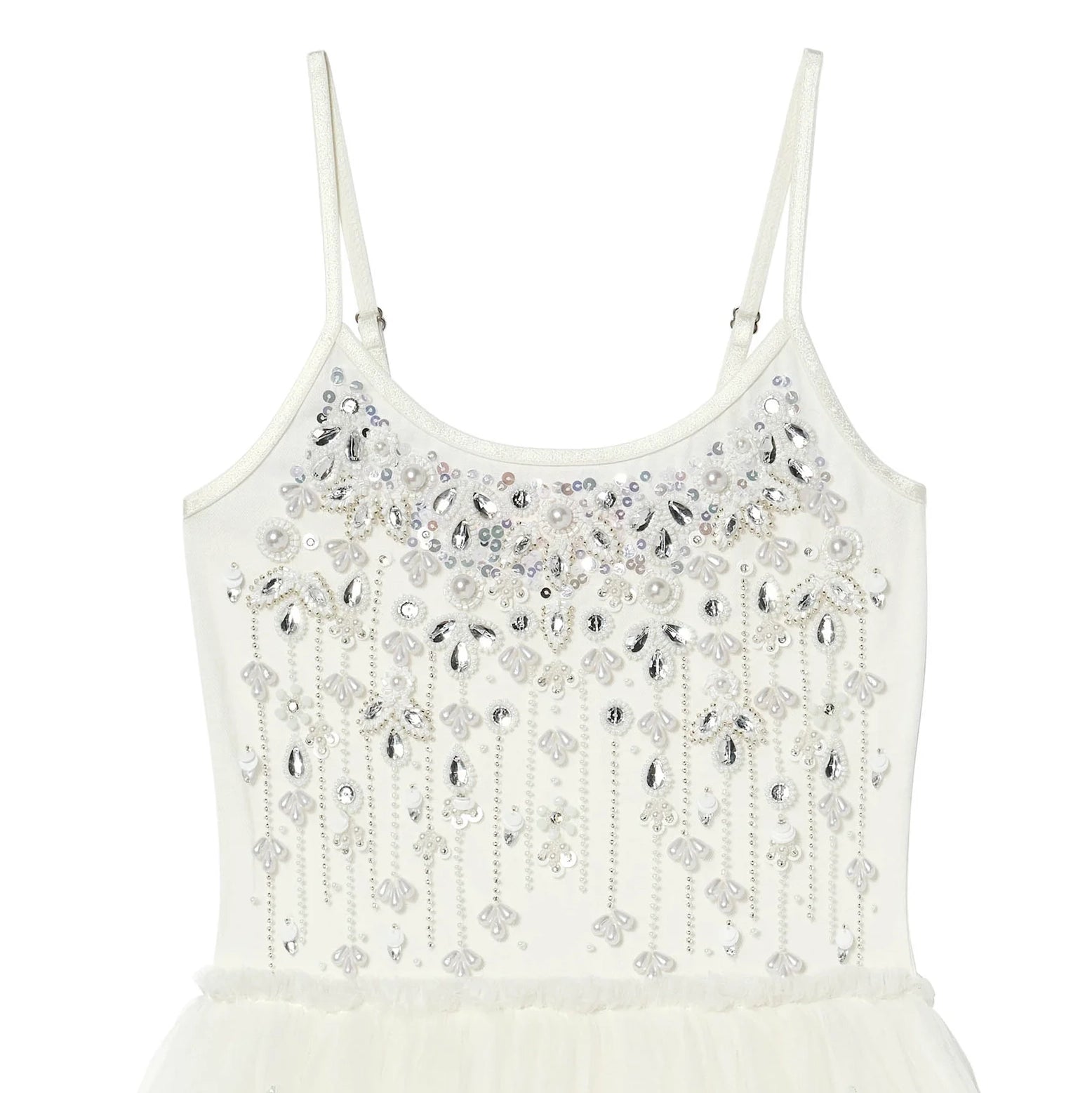 Girls White Beads Strap Tutu Dress