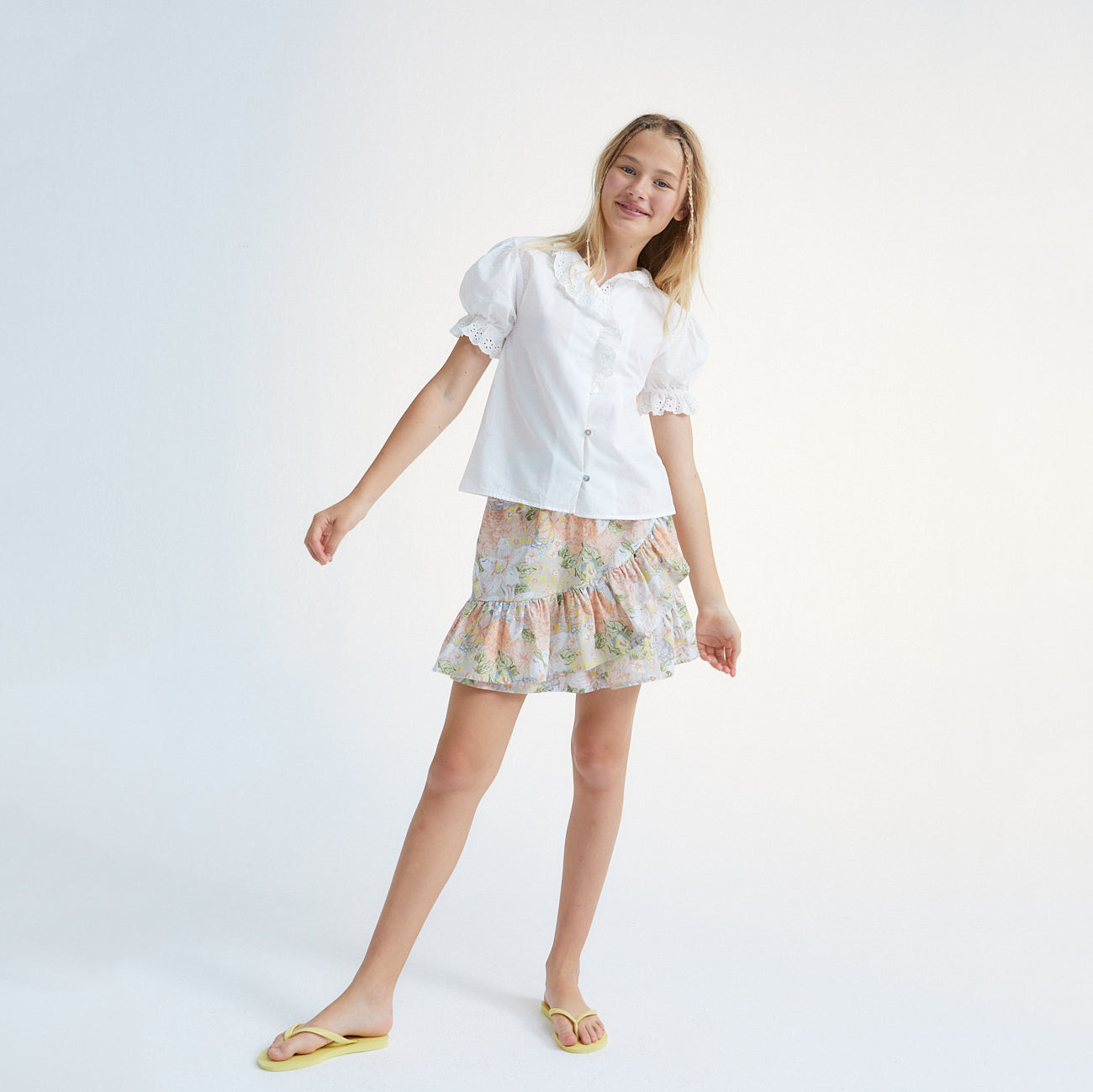 Girls White Embroidered Cotton Shirt
