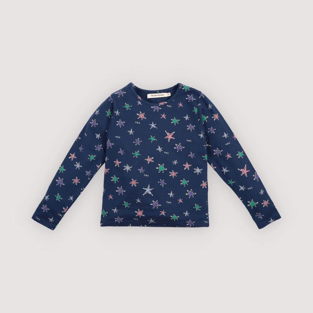 Girls Blue Star Printed Cotton T-Shirt