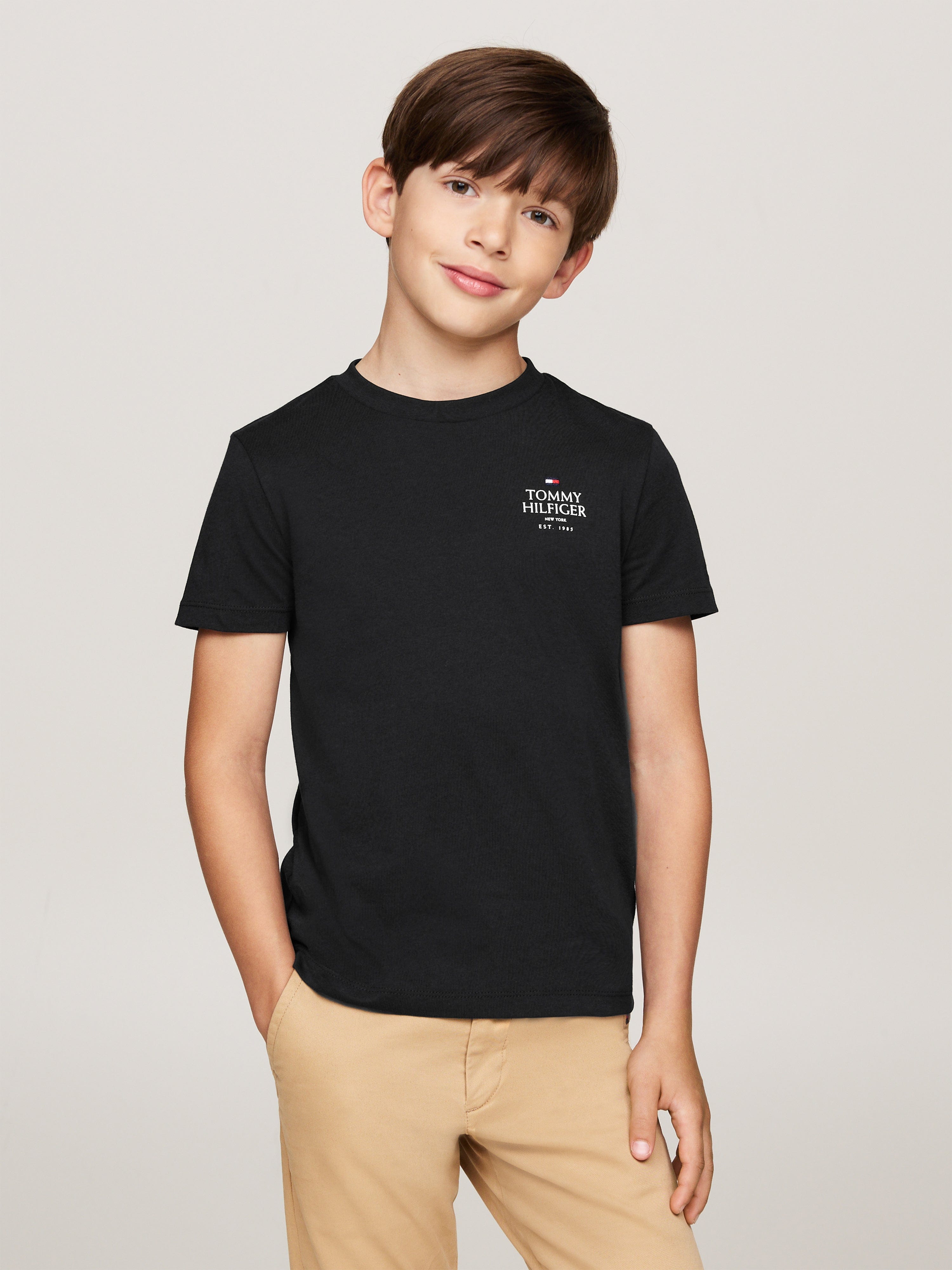 Tommy Hilfiger Boys Logo Puff Print Regular T-Shirt in Navy