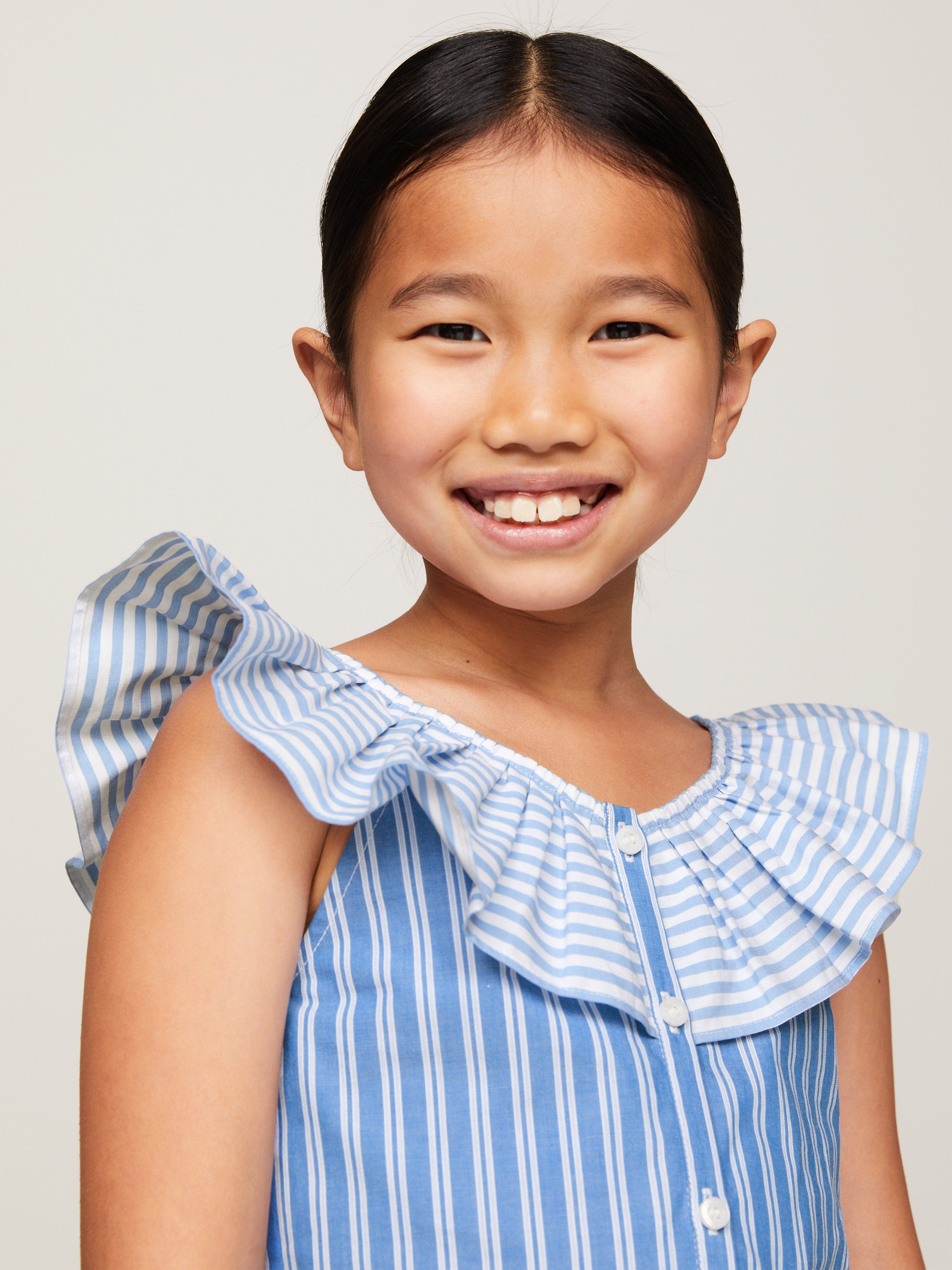 Tommy Hilfiger Girls Mixed Stripe Frill Blouse in Blue