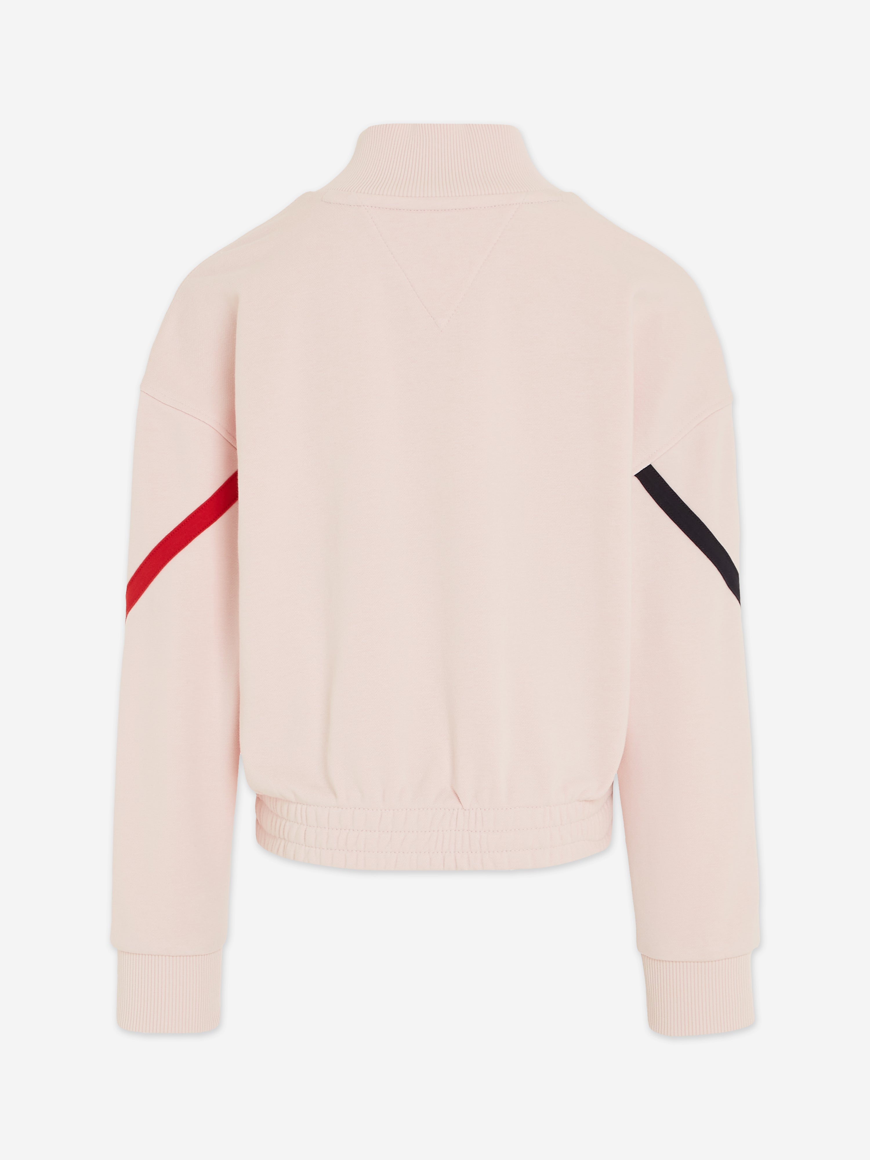 Tommy Hilfiger Girls Global Stripe Half Zip Sweater in Pink