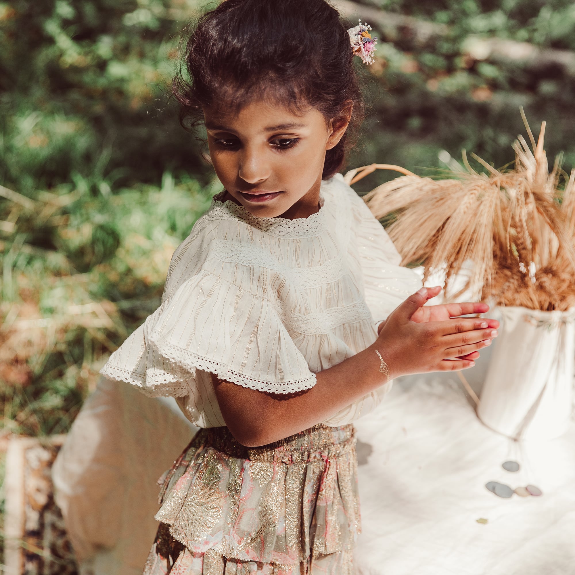 Girls Cream Ruffled Cotton Top