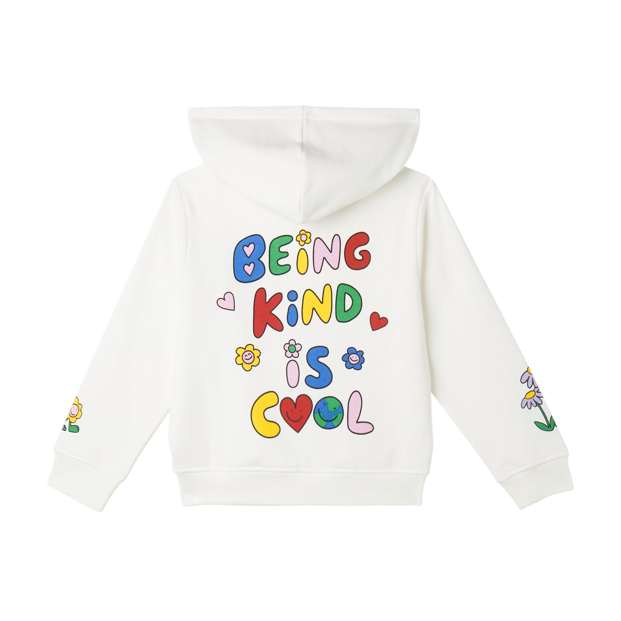 Girls White Flower Cotton Zip-Up Top