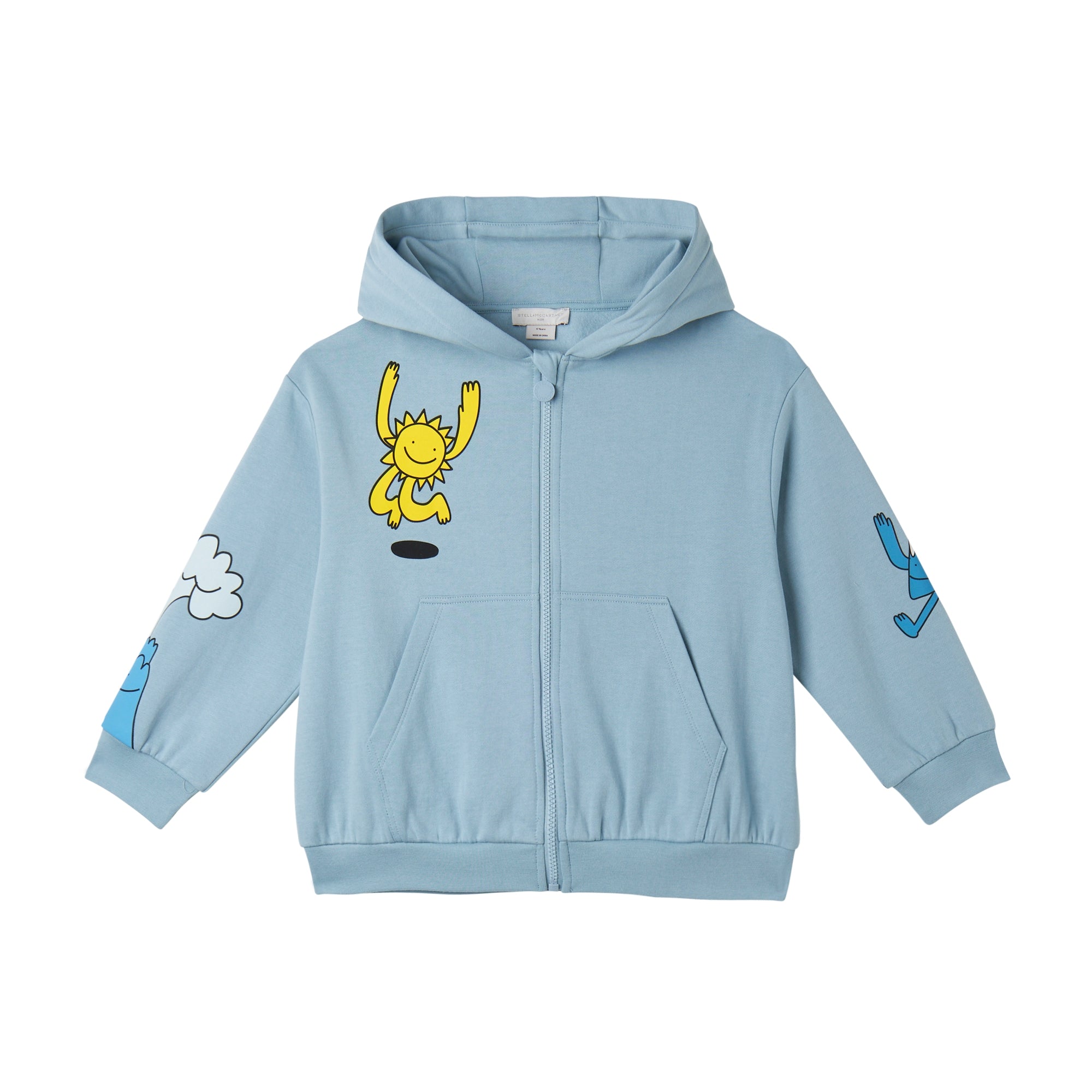 Boys Light Blue Printed Cotton Zip-Up Top