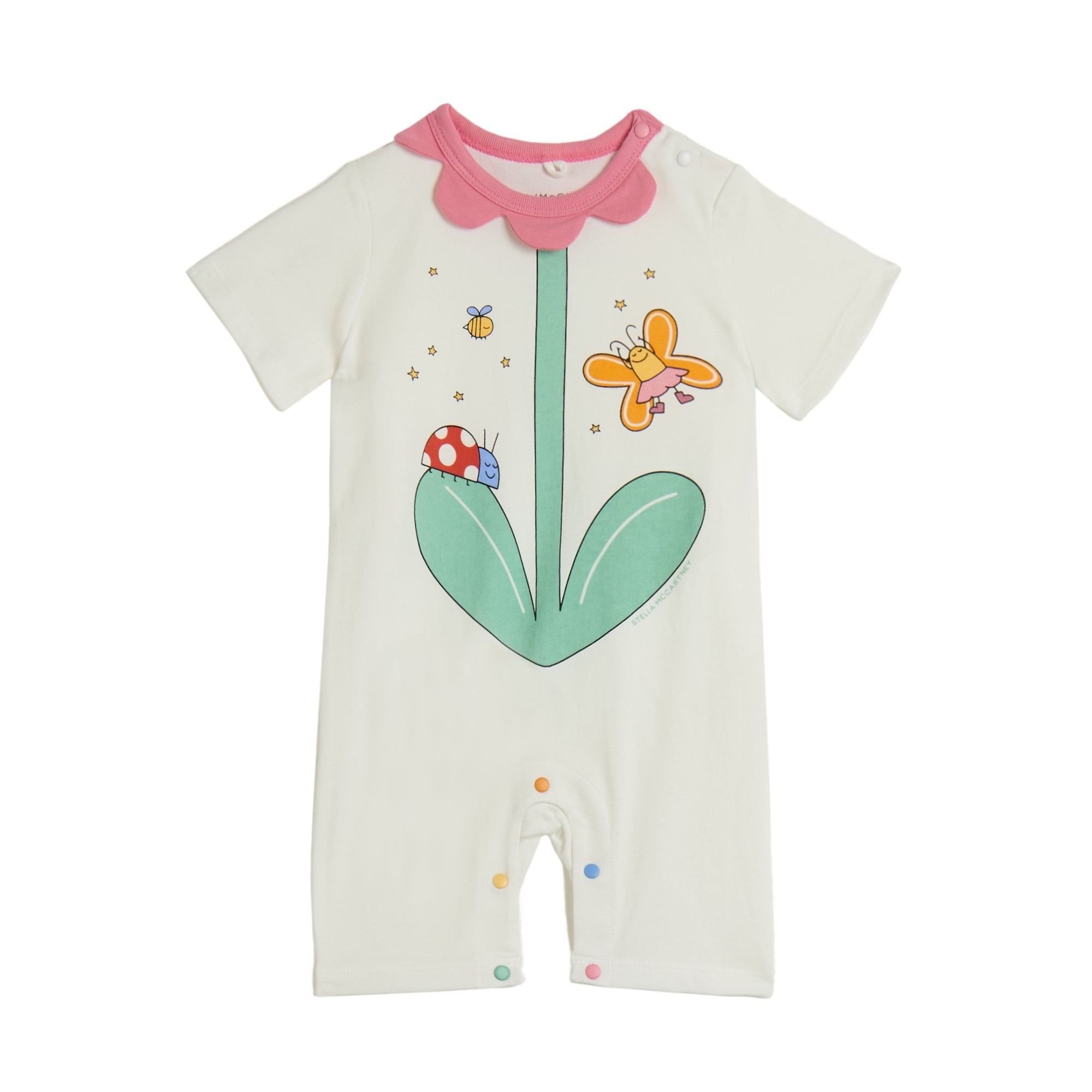 Baby Girls White Flower Printed Cotton Babysuit