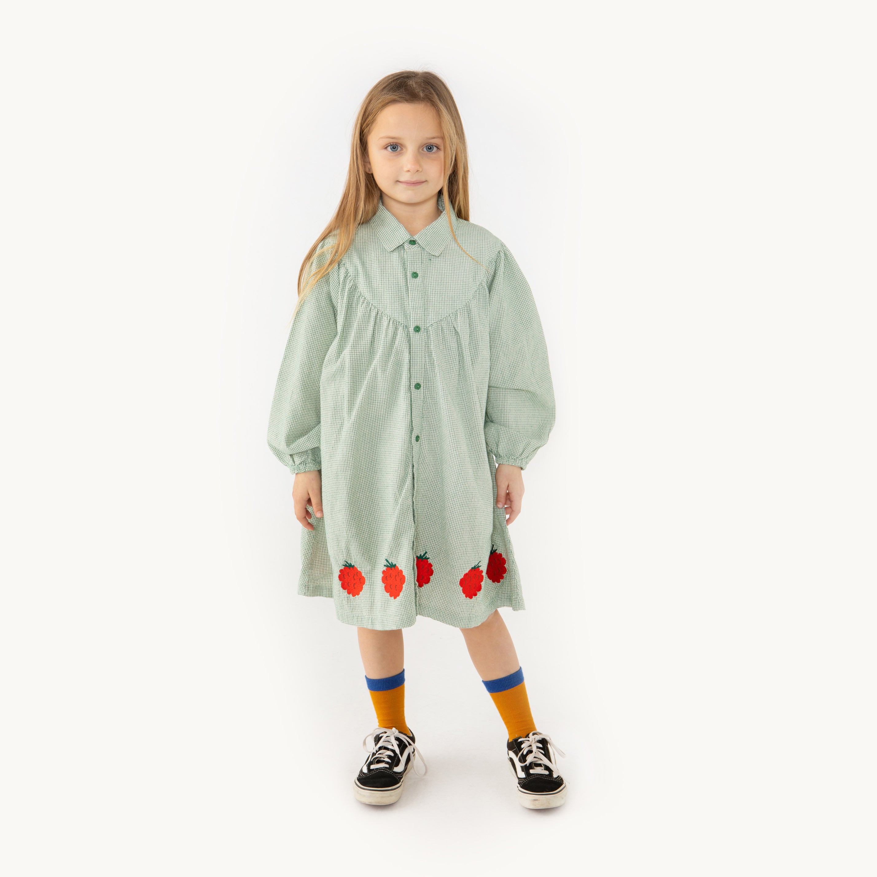 Girls Green Check Cotton Dress