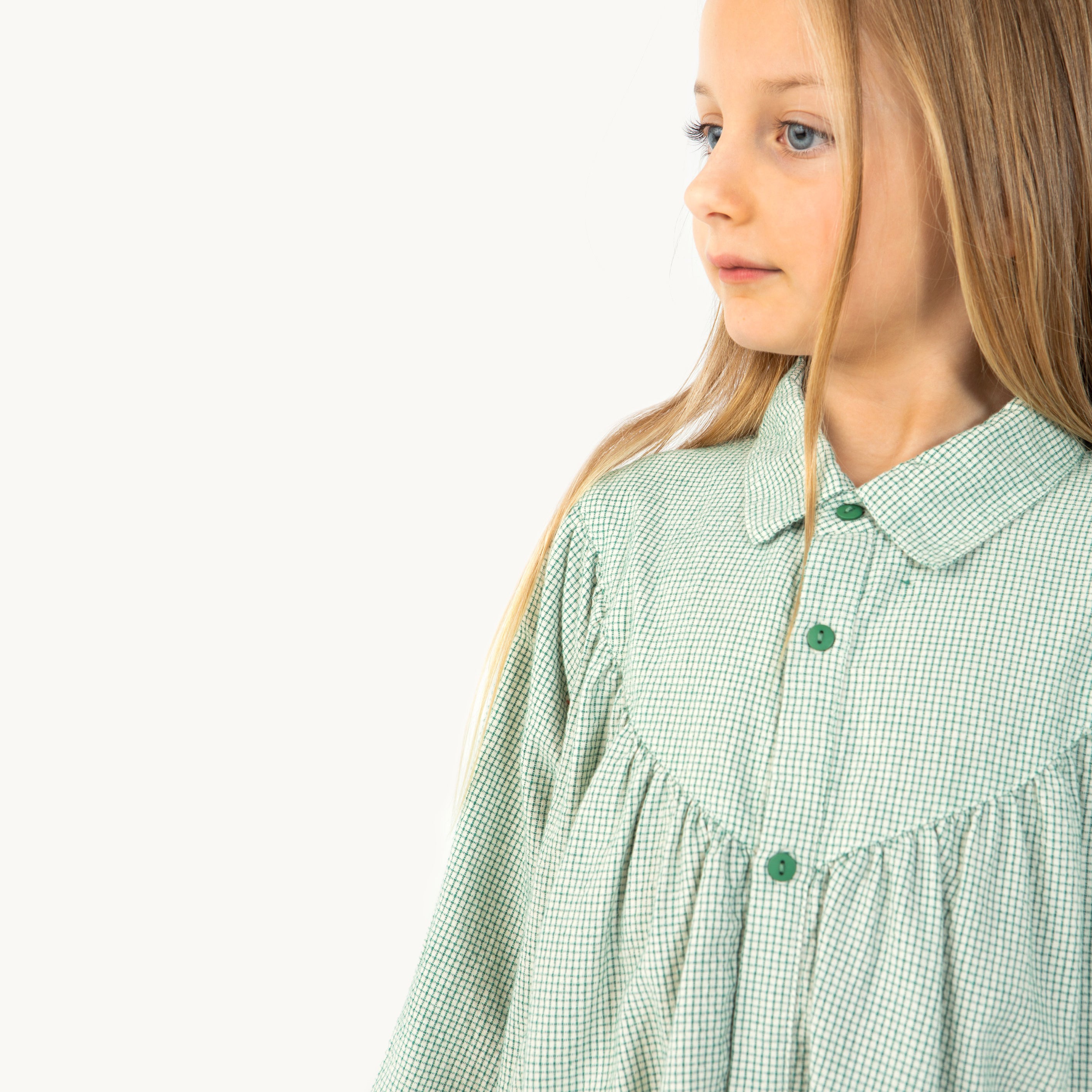 Girls Green Check Cotton Dress