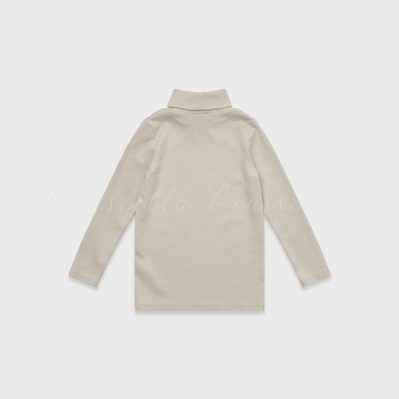 Girls Beige Cotton Turtleneck