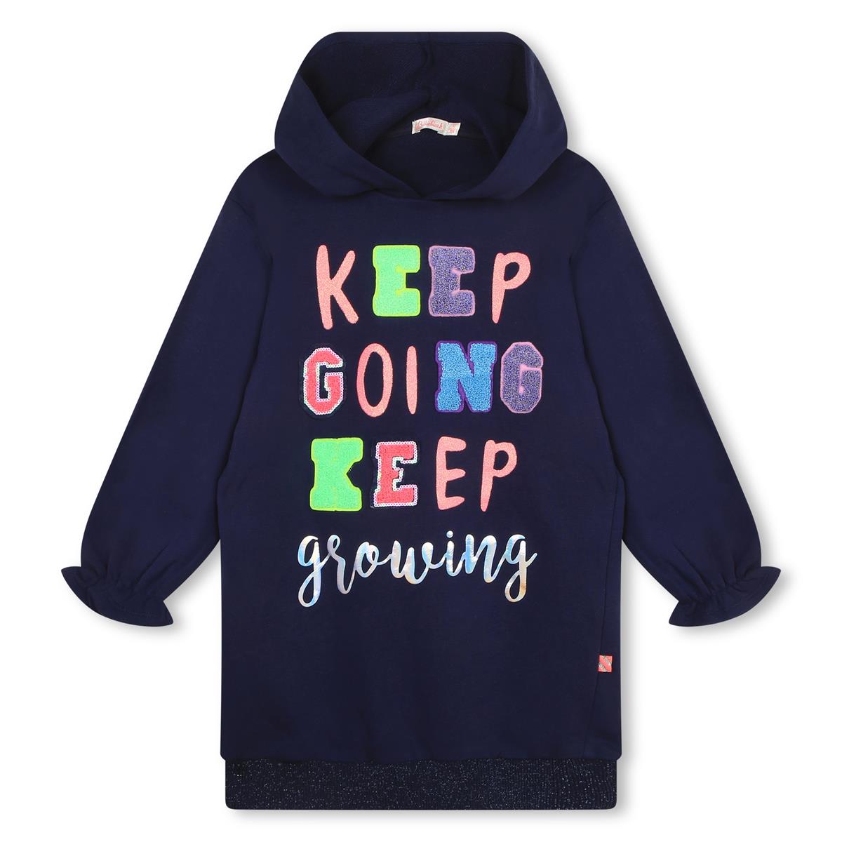 Girls Blue Printed Hooded Dress