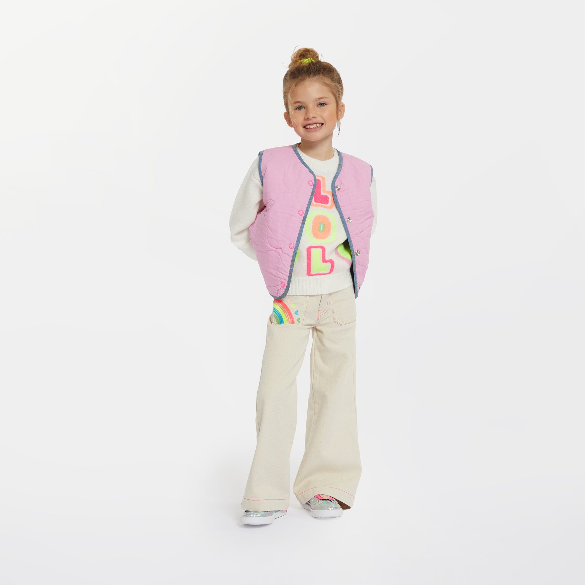 Girls White Logo Heart Sweater